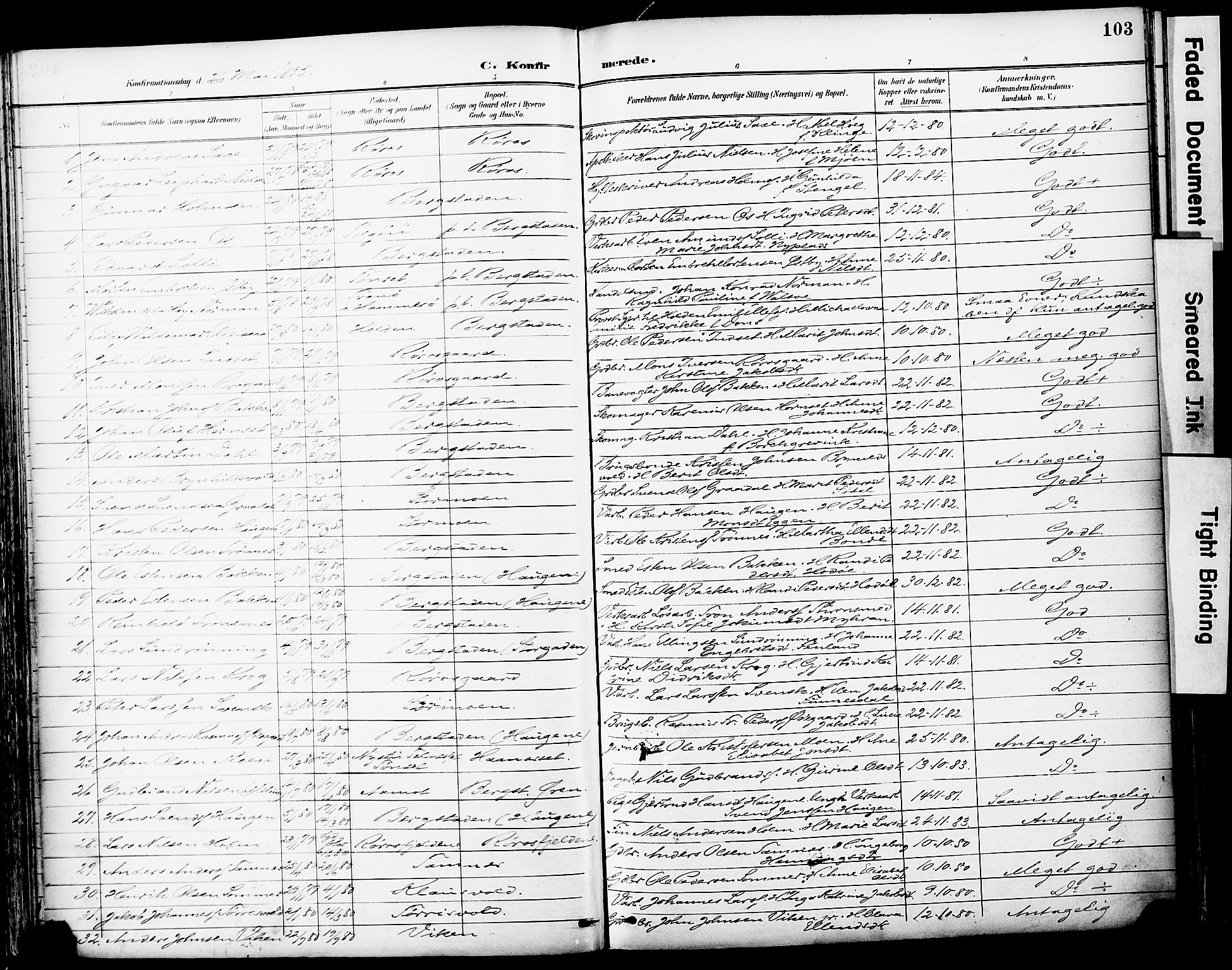 Ministerialprotokoller, klokkerbøker og fødselsregistre - Sør-Trøndelag, SAT/A-1456/681/L0935: Ministerialbok nr. 681A13, 1890-1898, s. 103