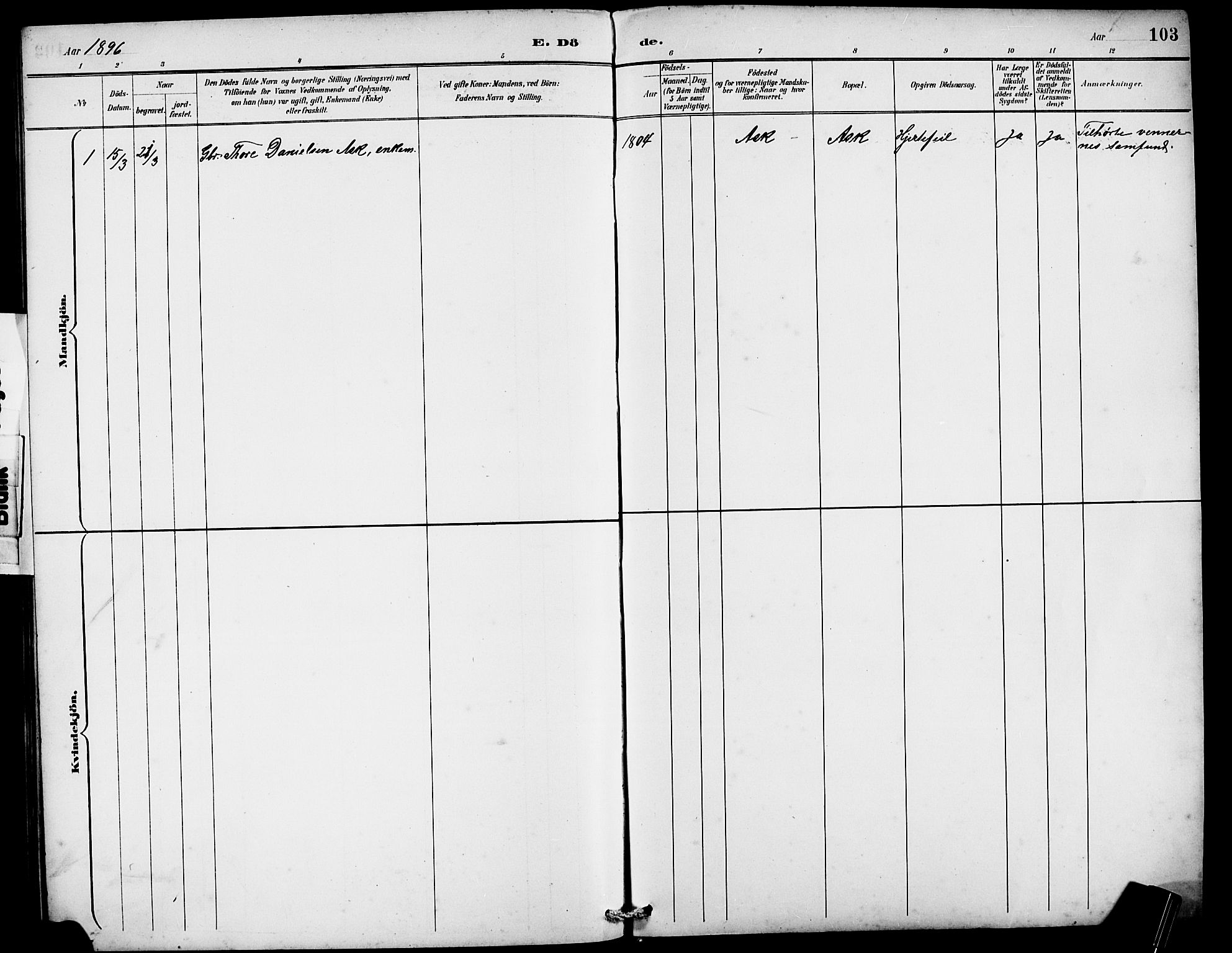 Rennesøy sokneprestkontor, SAST/A -101827/H/Ha/Hab/L0010: Klokkerbok nr. B 9, 1890-1918, s. 103