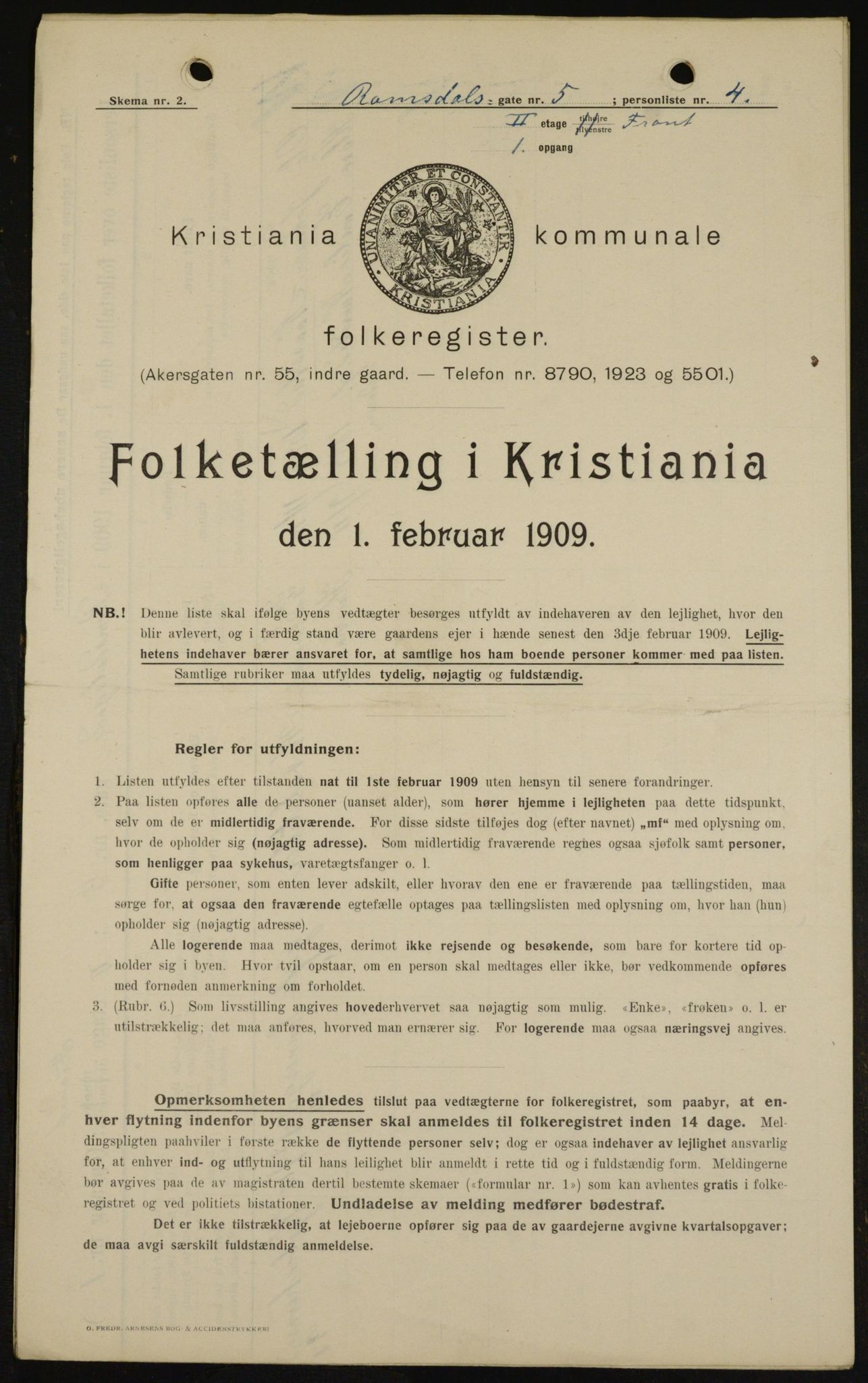 OBA, Kommunal folketelling 1.2.1909 for Kristiania kjøpstad, 1909, s. 75449