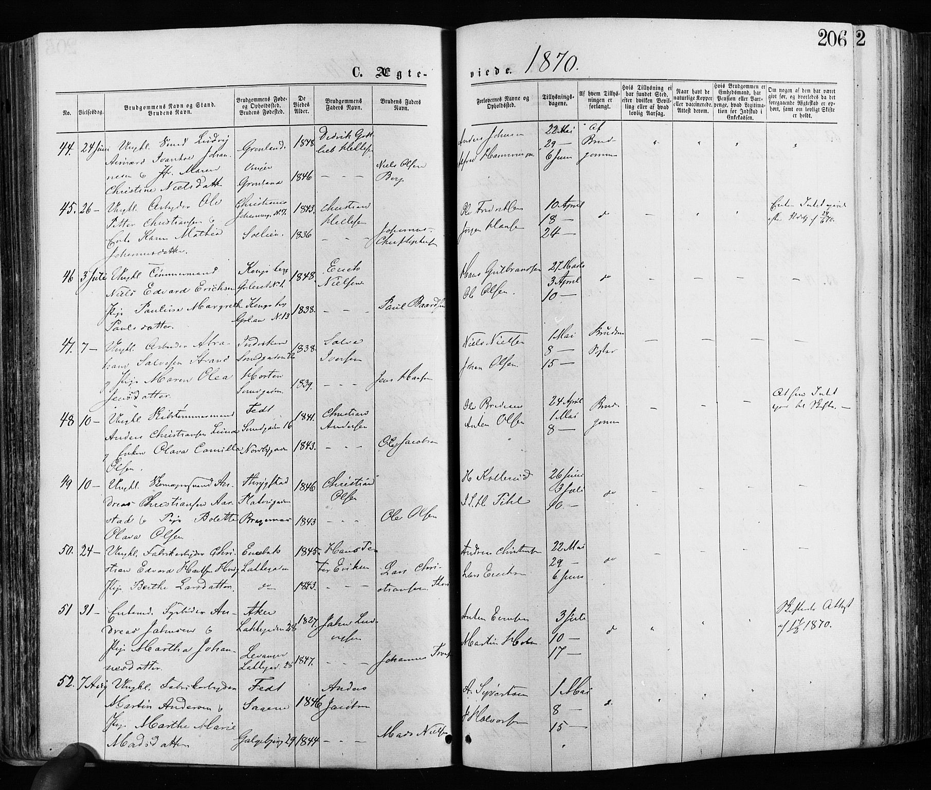 Grønland prestekontor Kirkebøker, SAO/A-10848/F/Fa/L0005: Ministerialbok nr. 5, 1869-1880, s. 206