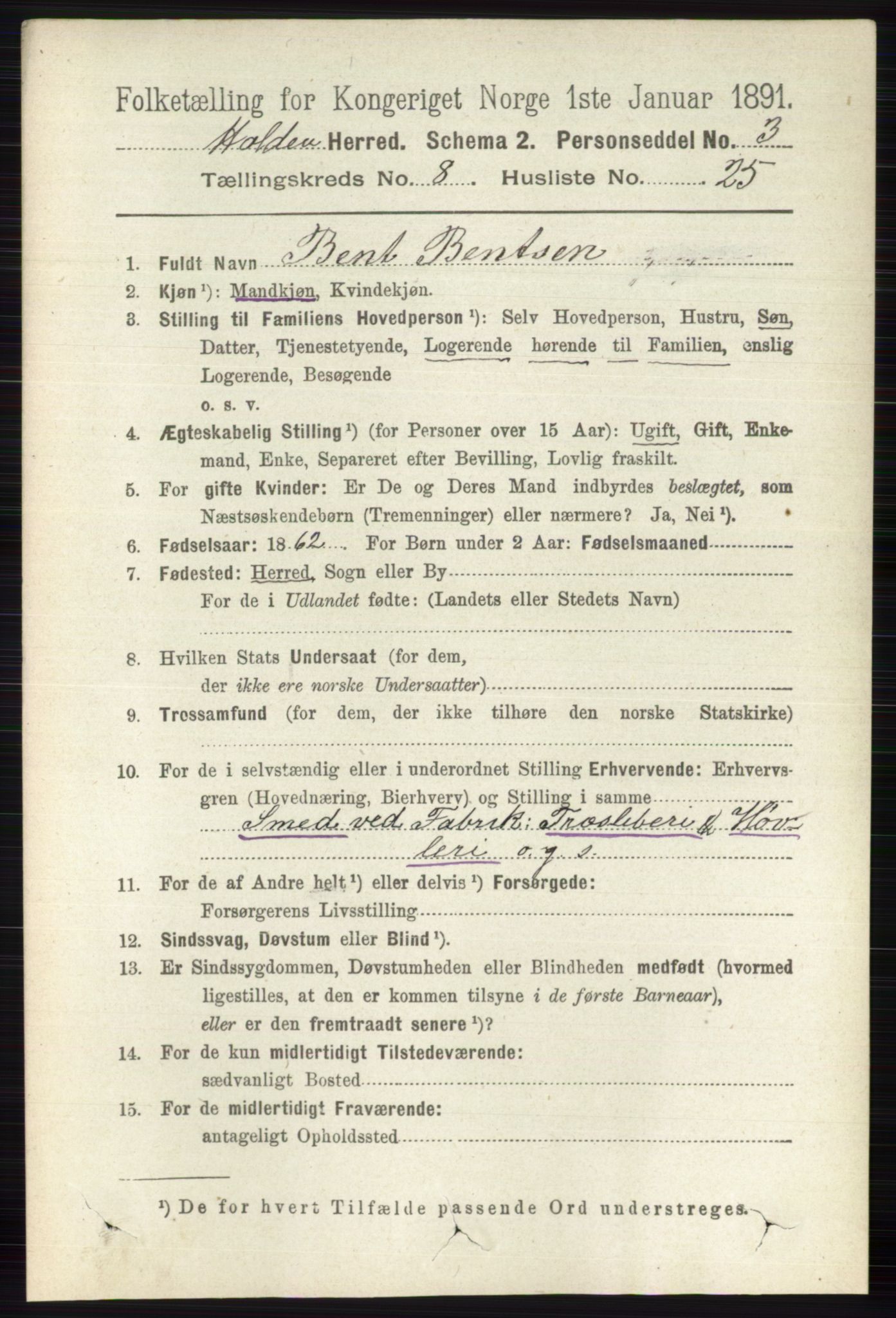 RA, Folketelling 1891 for 0819 Holla herred, 1891, s. 3824