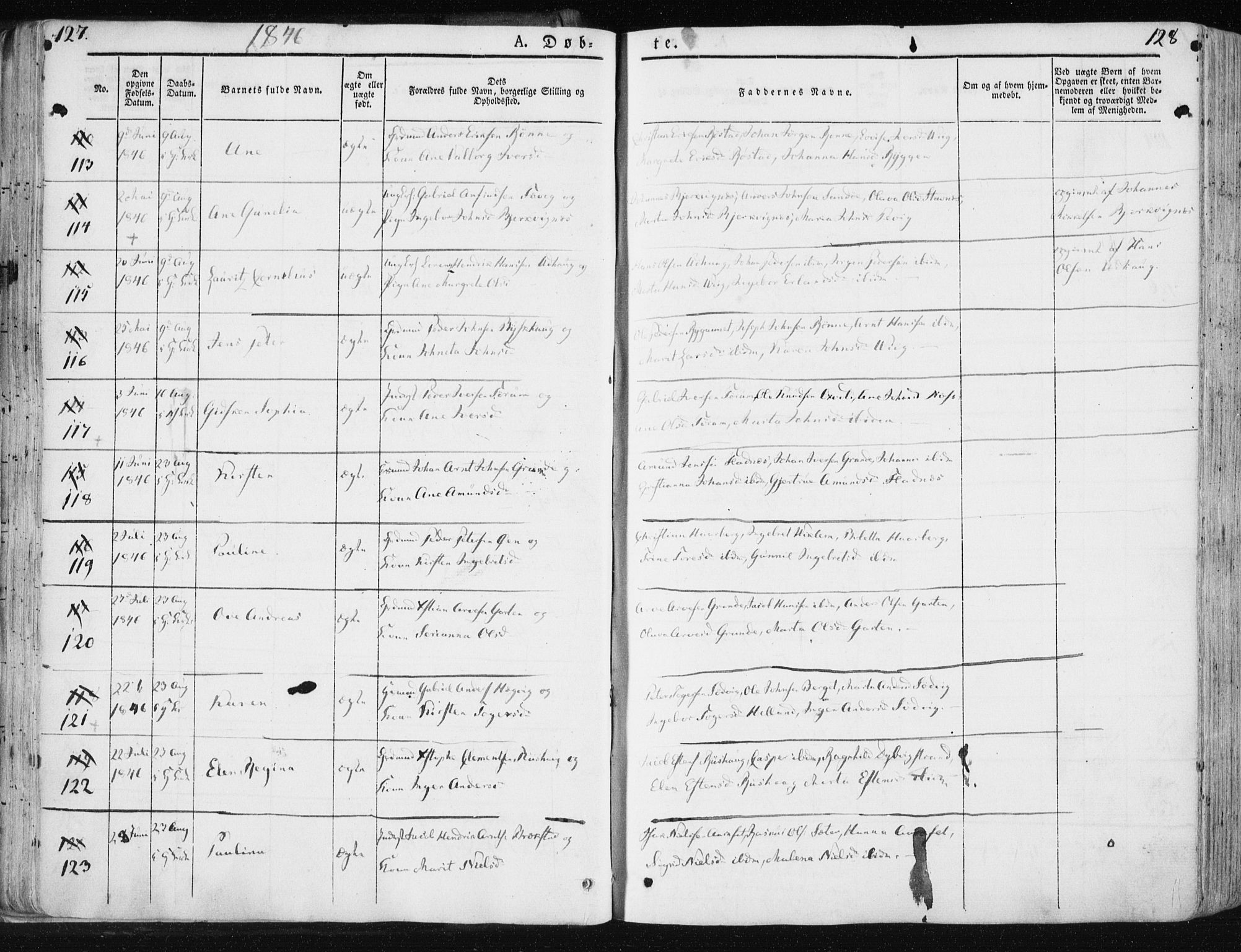 Ministerialprotokoller, klokkerbøker og fødselsregistre - Sør-Trøndelag, SAT/A-1456/659/L0736: Ministerialbok nr. 659A06, 1842-1856, s. 127-128
