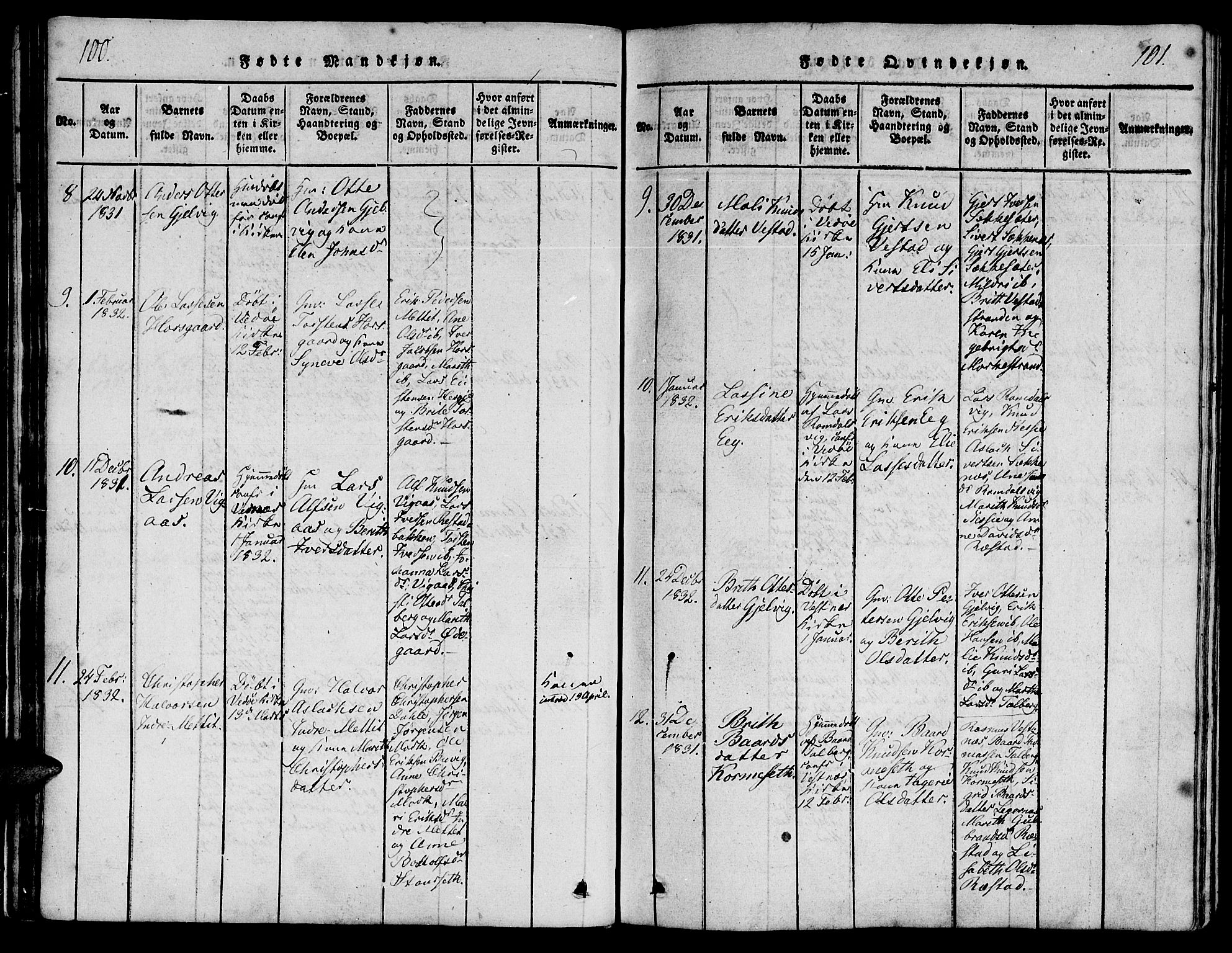 Ministerialprotokoller, klokkerbøker og fødselsregistre - Møre og Romsdal, AV/SAT-A-1454/547/L0602: Ministerialbok nr. 547A04, 1818-1845, s. 100-101