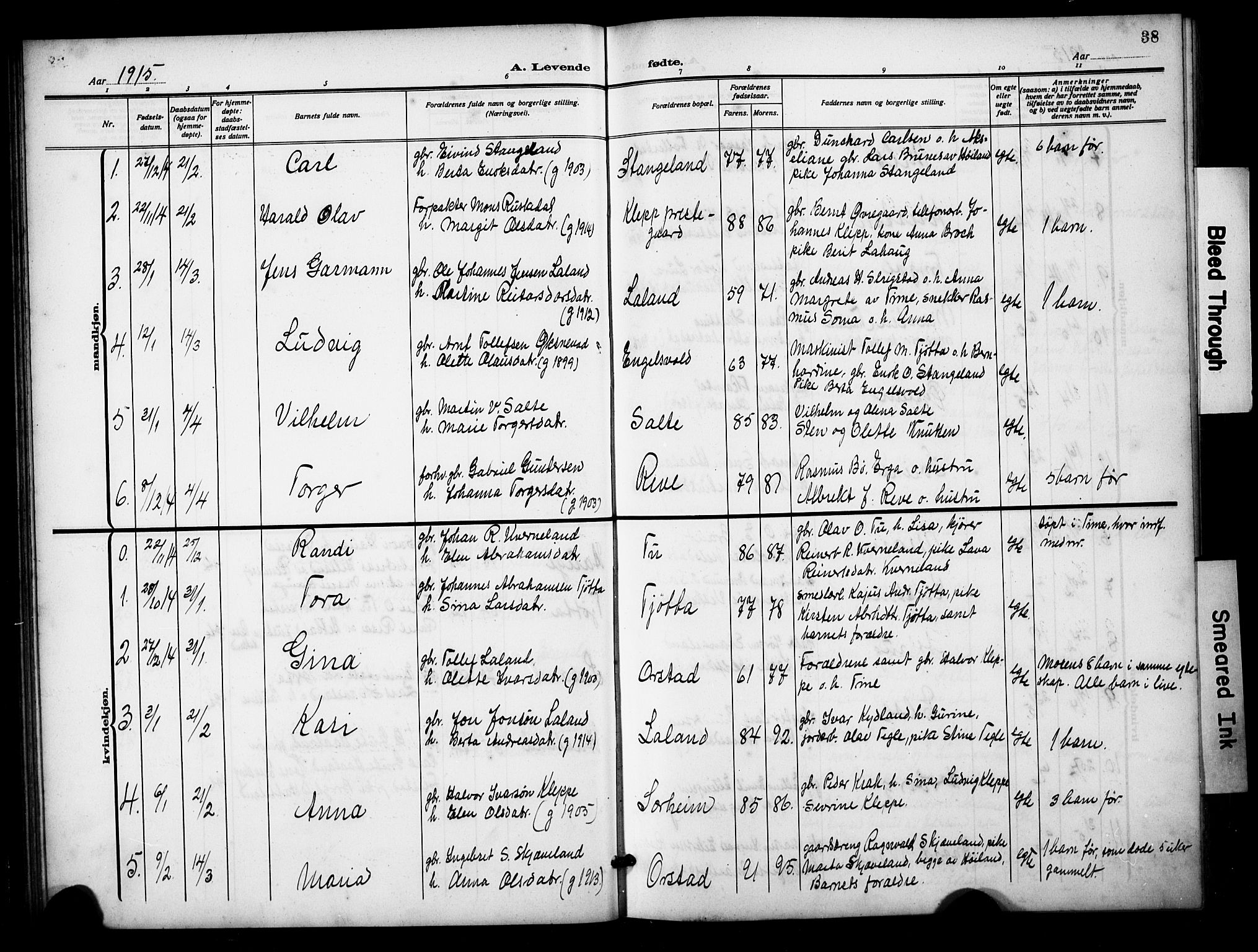 Klepp sokneprestkontor, AV/SAST-A-101803/001/3/30BB/L0007: Klokkerbok nr. B 7, 1908-1934, s. 38