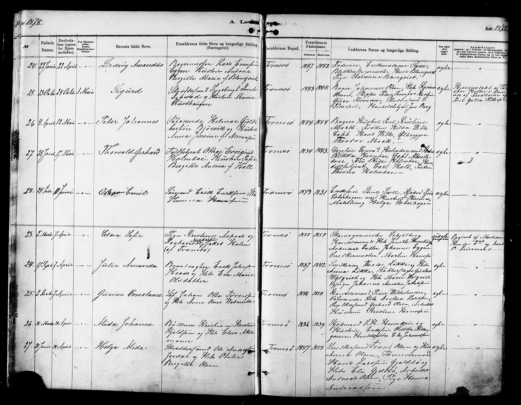Tromsø sokneprestkontor/stiftsprosti/domprosti, AV/SATØ-S-1343/G/Ga/L0014kirke: Ministerialbok nr. 14, 1878-1888, s. 5