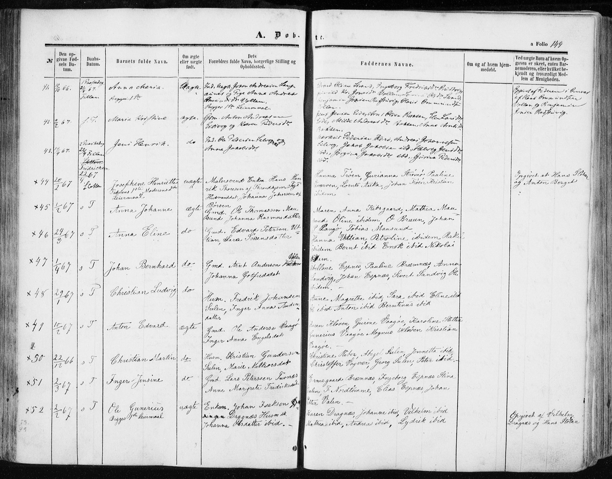Ministerialprotokoller, klokkerbøker og fødselsregistre - Sør-Trøndelag, SAT/A-1456/634/L0531: Ministerialbok nr. 634A07, 1861-1870, s. 149