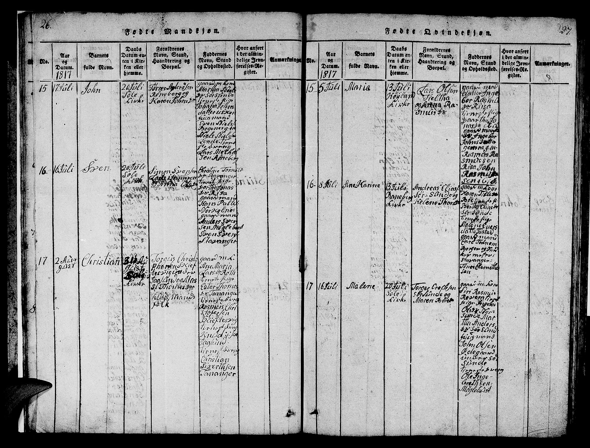 Håland sokneprestkontor, AV/SAST-A-101802/001/30BB/L0001: Klokkerbok nr. B 1, 1815-1845, s. 26-27