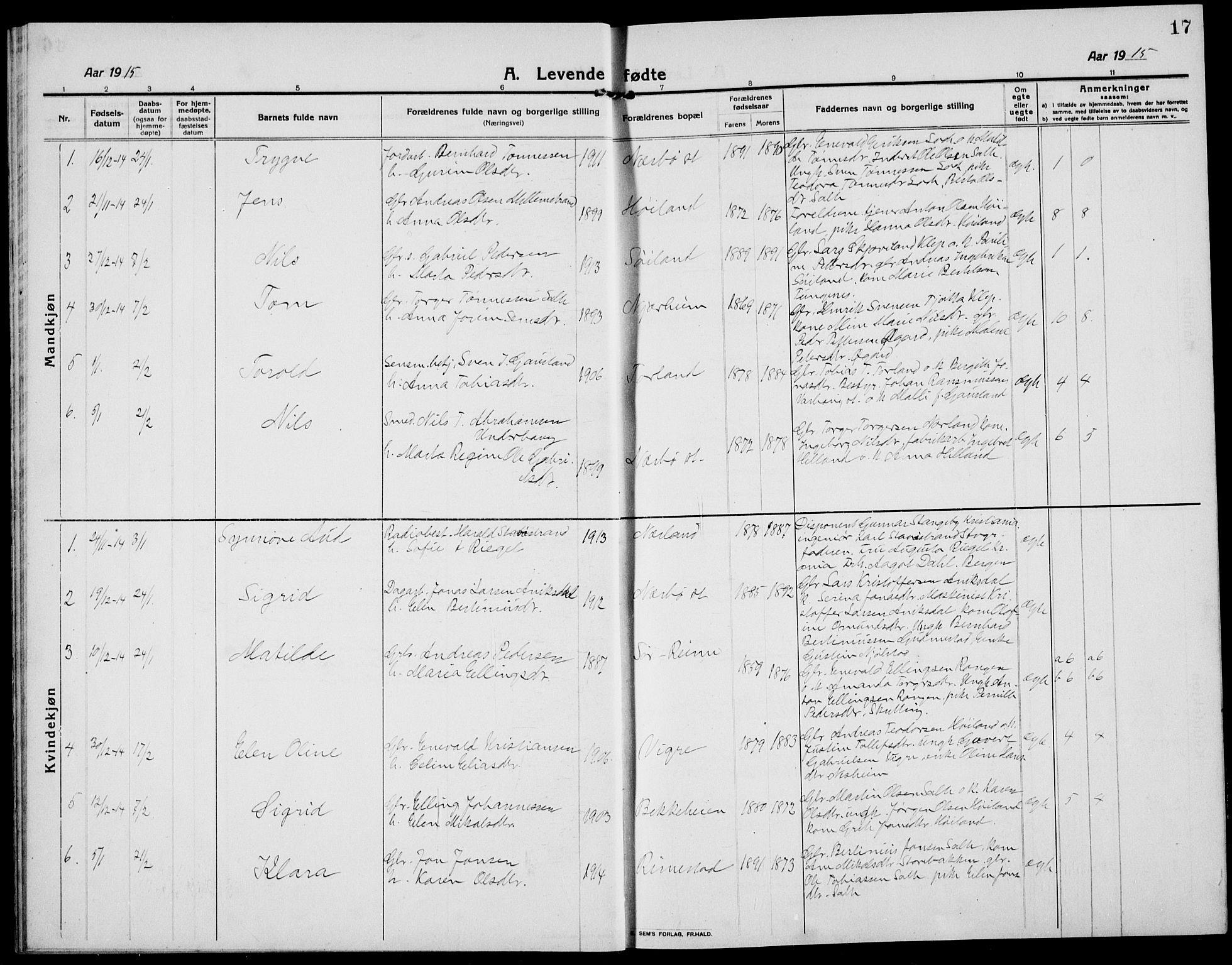 Hå sokneprestkontor, AV/SAST-A-101801/001/30BB/L0007: Klokkerbok nr. B 7, 1912-1939, s. 17