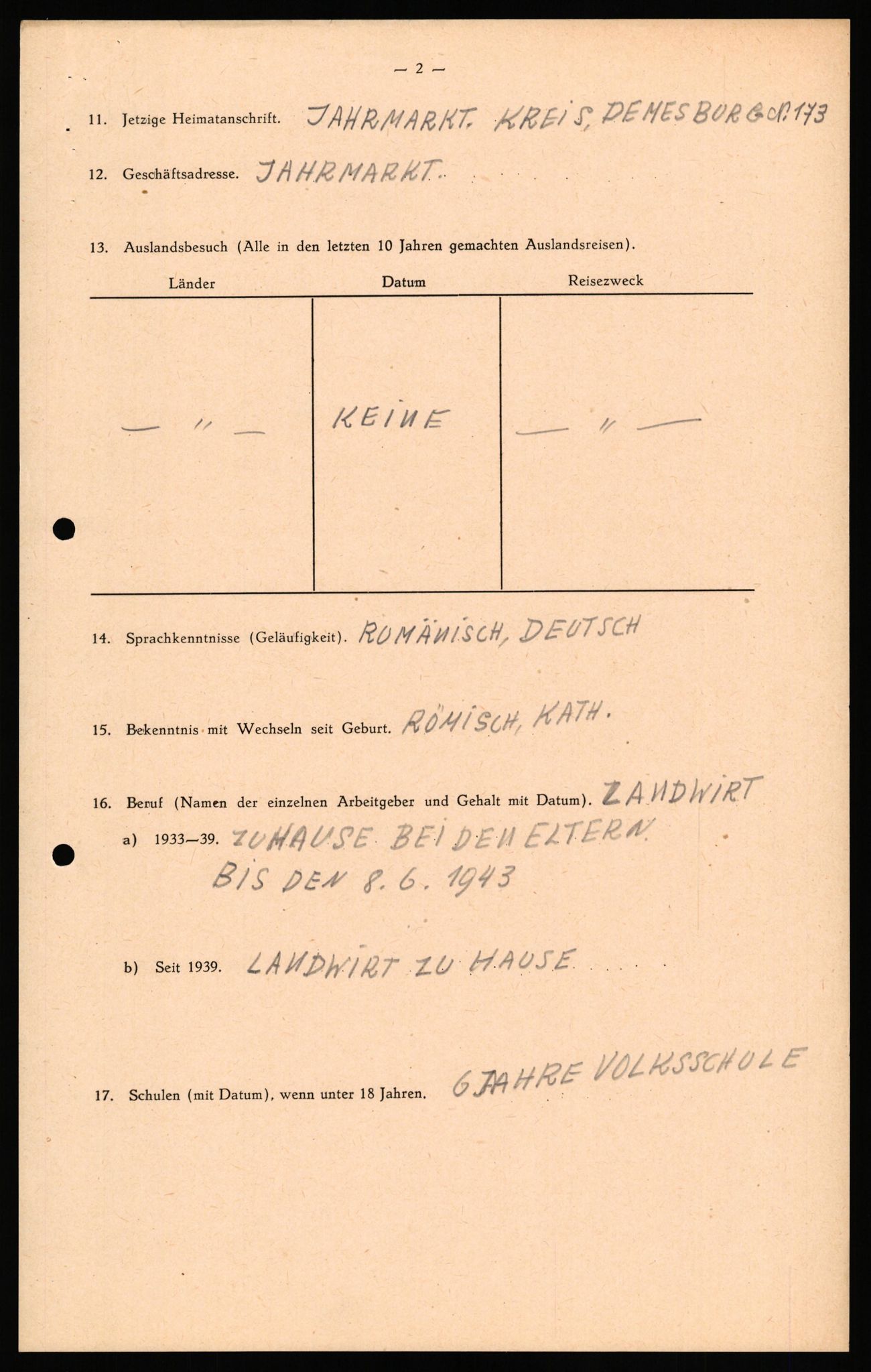 Forsvaret, Forsvarets overkommando II, AV/RA-RAFA-3915/D/Db/L0041: CI Questionaires.  Diverse nasjonaliteter., 1945-1946, s. 198