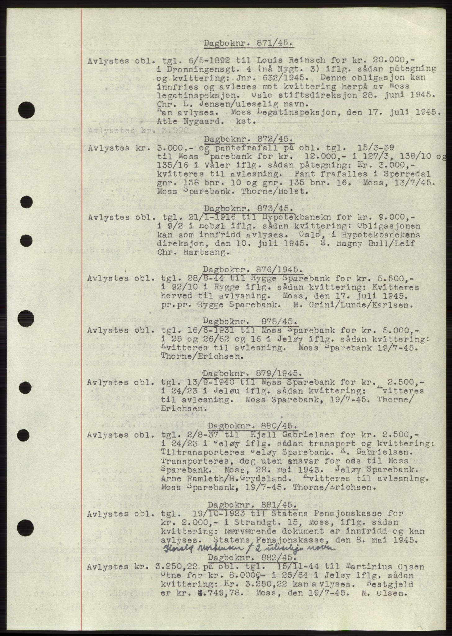 Moss sorenskriveri, SAO/A-10168: Pantebok nr. C10, 1938-1950, Dagboknr: 871/1945