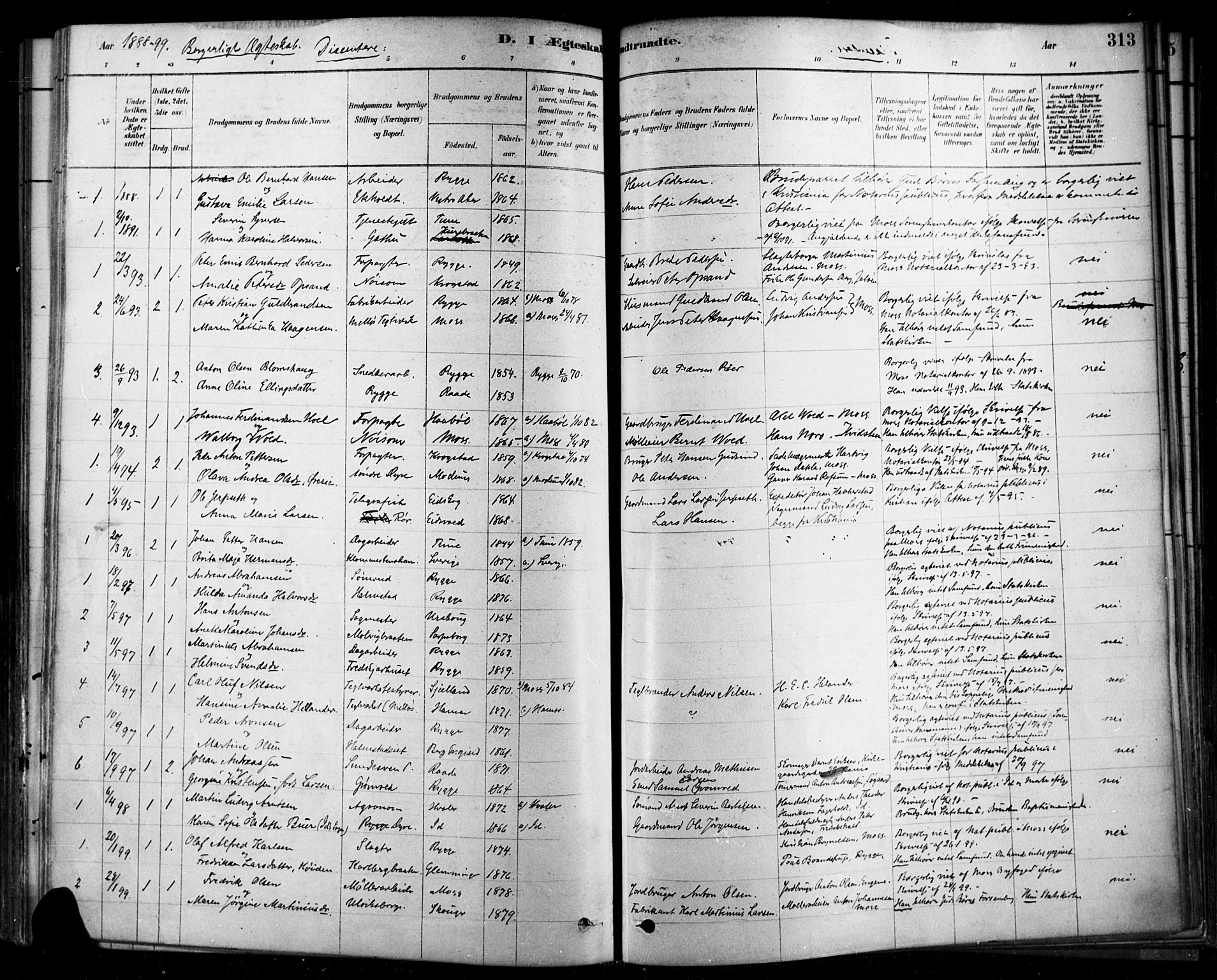 Rygge prestekontor Kirkebøker, SAO/A-10084b/F/Fa/L0007: Ministerialbok nr. 7, 1878-1904, s. 313
