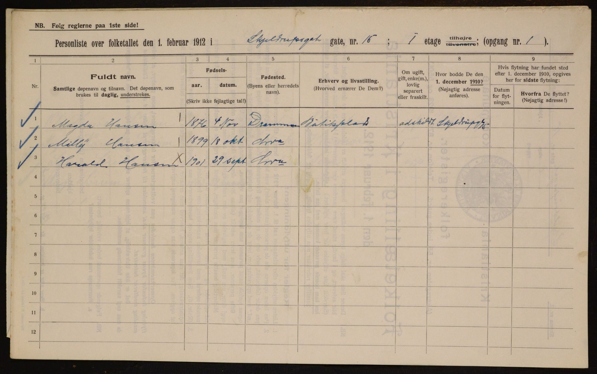 OBA, Kommunal folketelling 1.2.1912 for Kristiania, 1912, s. 96310