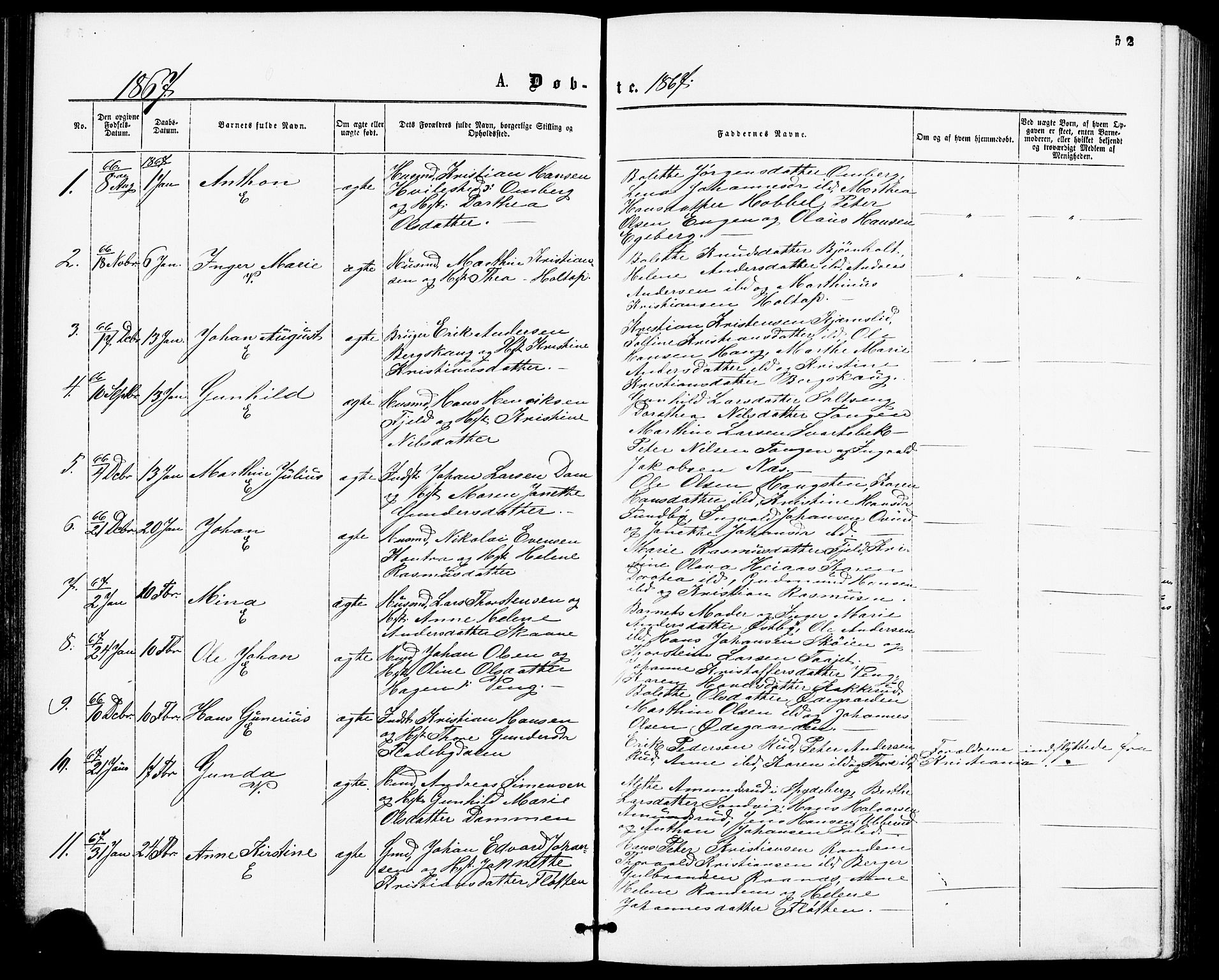 Enebakk prestekontor Kirkebøker, SAO/A-10171c/F/Fa/L0011: Ministerialbok nr. I 11, 1862-1882, s. 52