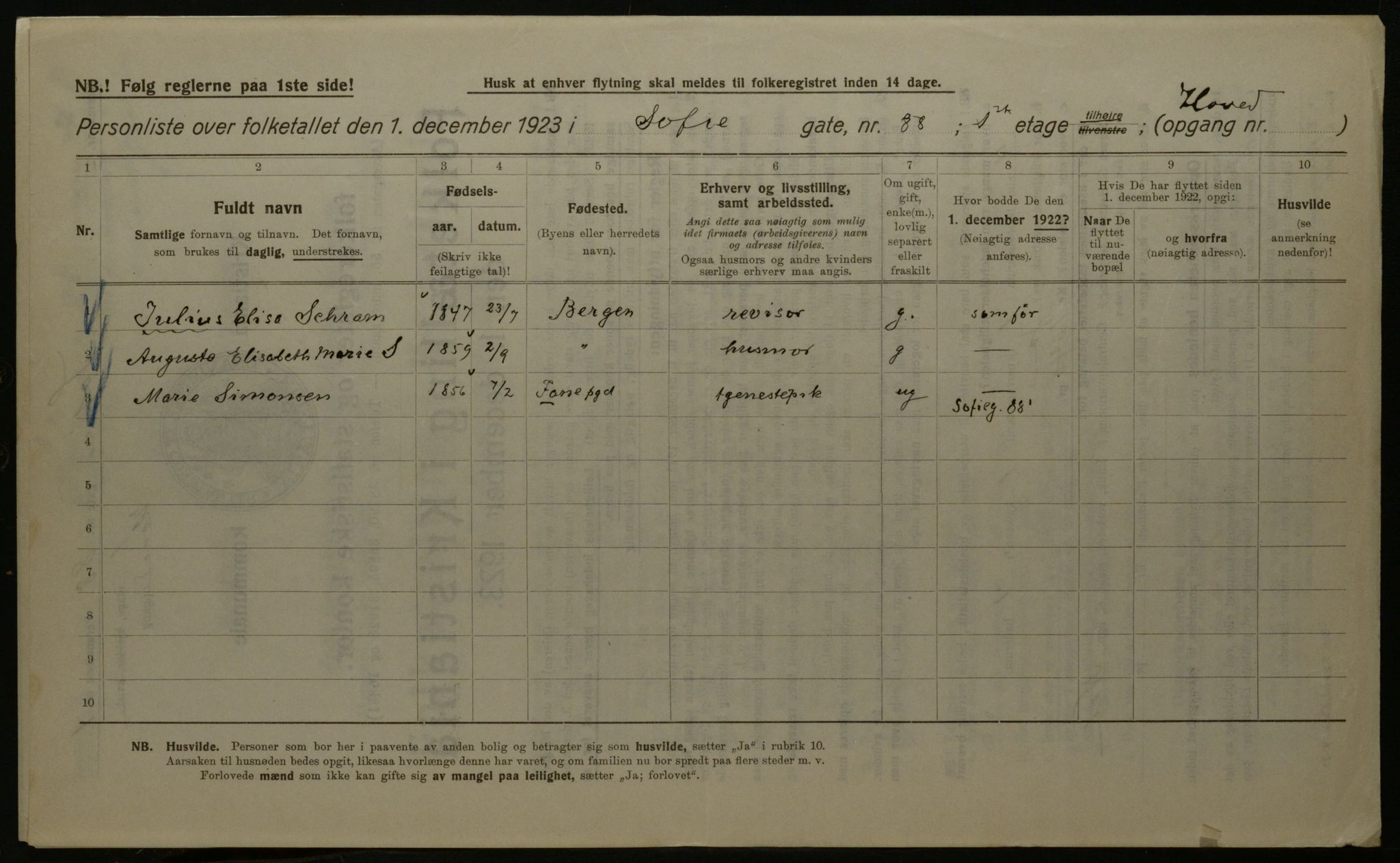 OBA, Kommunal folketelling 1.12.1923 for Kristiania, 1923, s. 109463