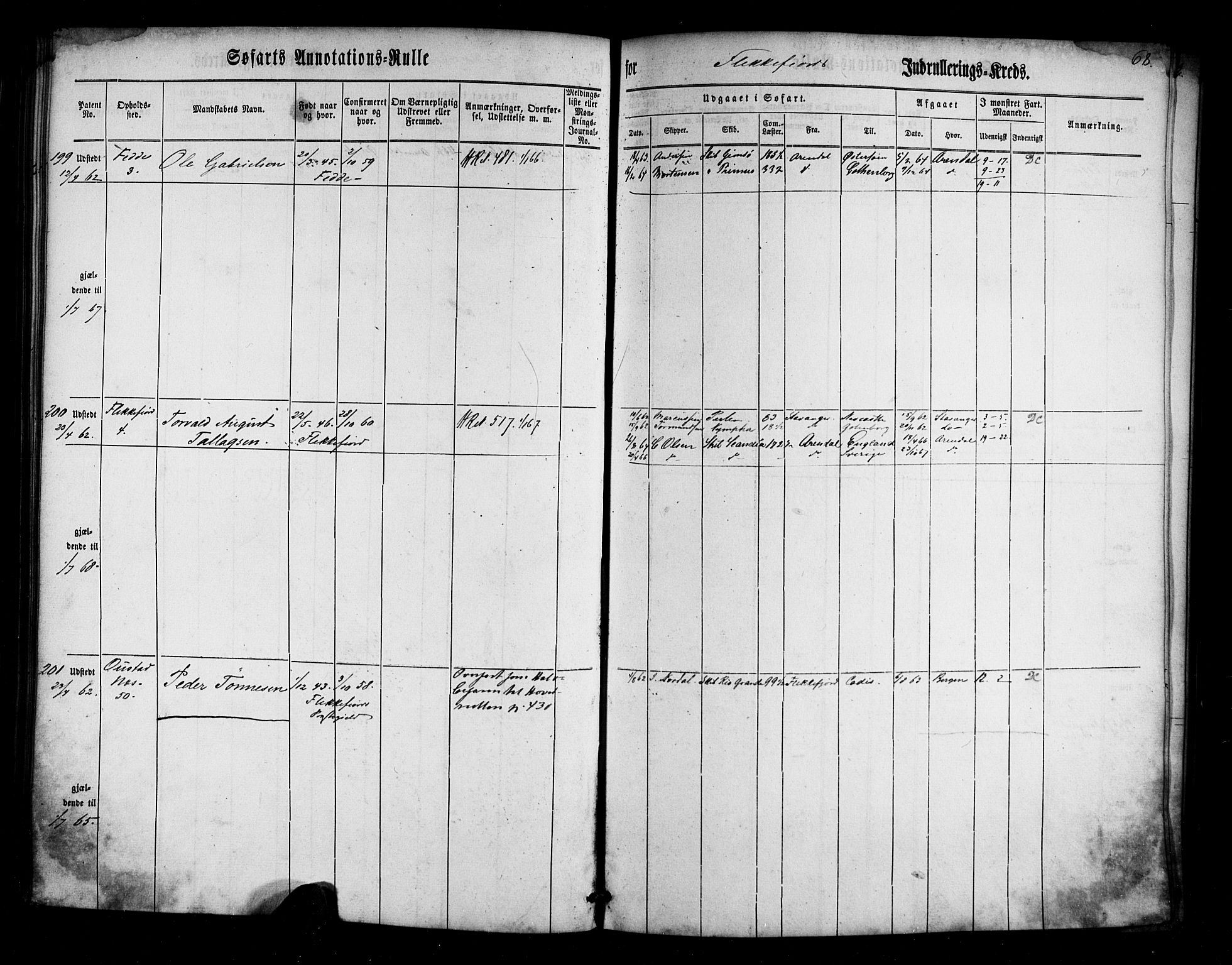 Flekkefjord mønstringskrets, SAK/2031-0018/F/Fa/L0001: Annotasjonsrulle nr 1-435 med register, N-1, 1860-1867, s. 87