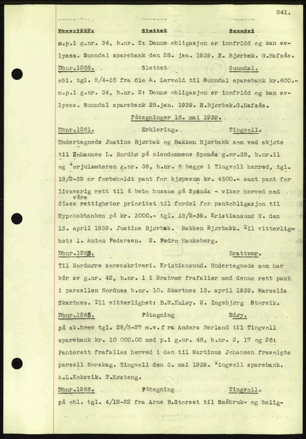 Nordmøre sorenskriveri, SAT/A-4132/1/2/2Ca: Pantebok nr. C80, 1936-1939, Dagboknr: 1258/1939