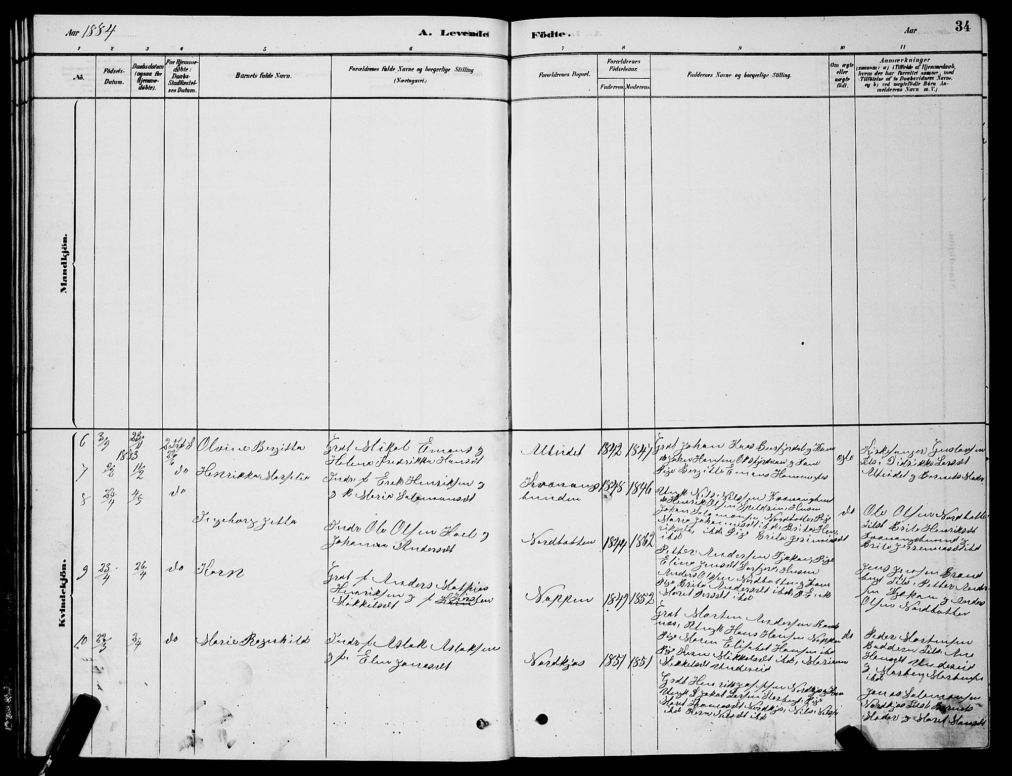 Skjervøy sokneprestkontor, AV/SATØ-S-1300/H/Ha/Hab/L0015klokker: Klokkerbok nr. 15, 1878-1890, s. 34