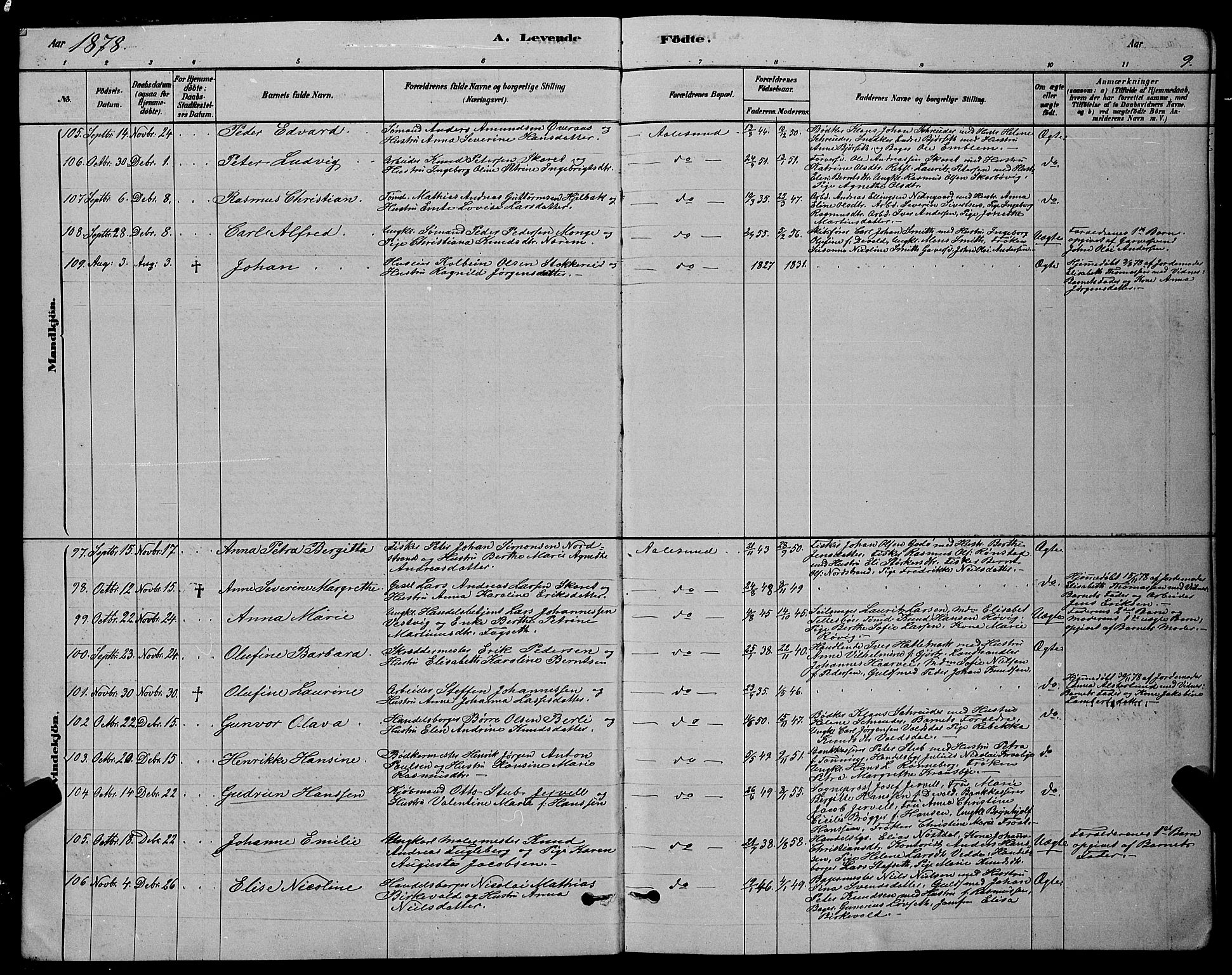 Ministerialprotokoller, klokkerbøker og fødselsregistre - Møre og Romsdal, SAT/A-1454/529/L0466: Klokkerbok nr. 529C03, 1878-1888, s. 9