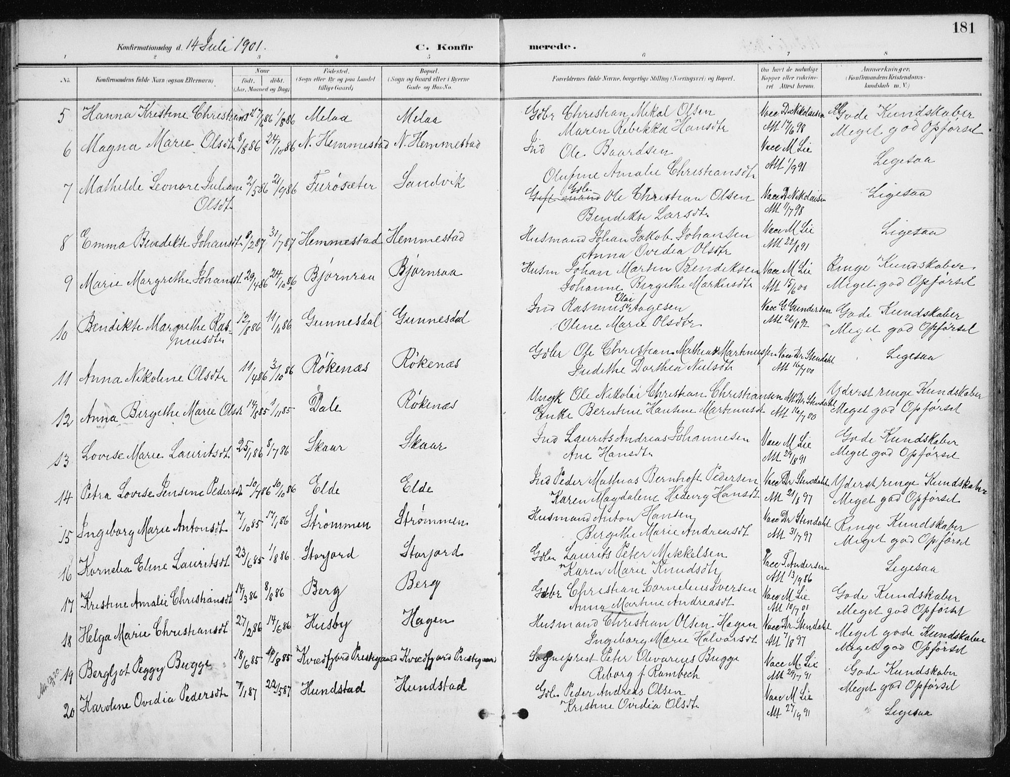 Kvæfjord sokneprestkontor, AV/SATØ-S-1323/G/Ga/Gaa/L0006kirke: Ministerialbok nr. 6, 1895-1914, s. 181