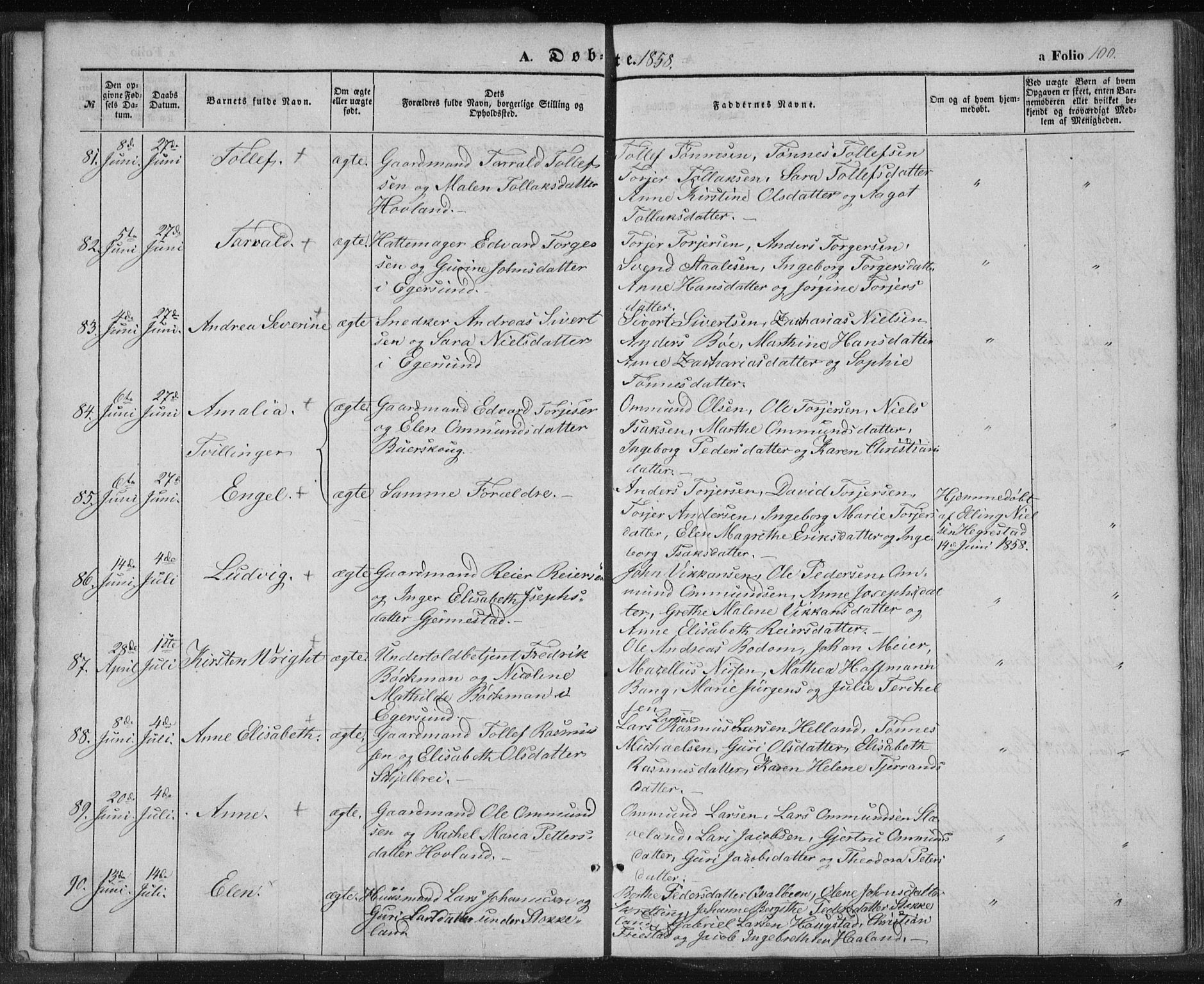 Eigersund sokneprestkontor, AV/SAST-A-101807/S08/L0012: Ministerialbok nr. A 12.1, 1850-1865, s. 100