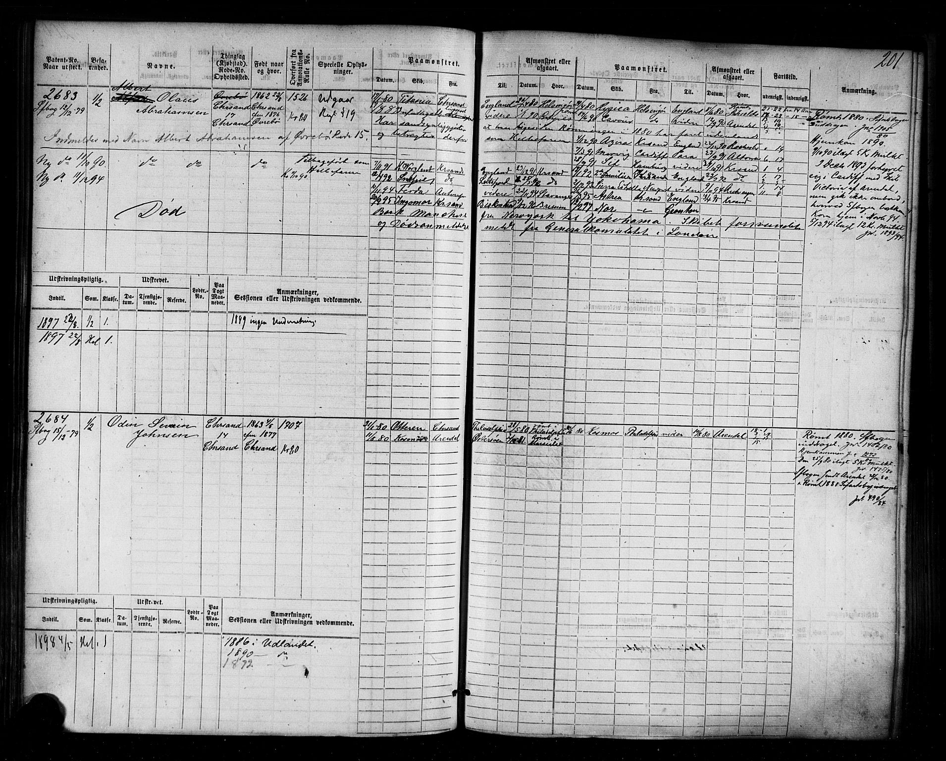 Kristiansand mønstringskrets, SAK/2031-0015/F/Fb/L0006: Hovedrulle nr 2283-3048, I-13, 1876-1915, s. 212