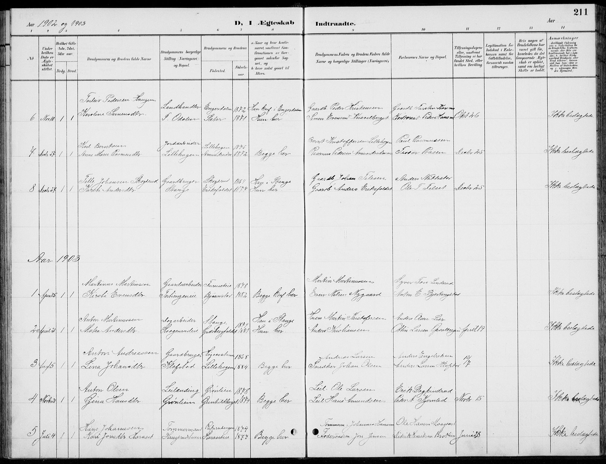 Romedal prestekontor, AV/SAH-PREST-004/L/L0013: Klokkerbok nr. 13, 1896-1937, s. 211