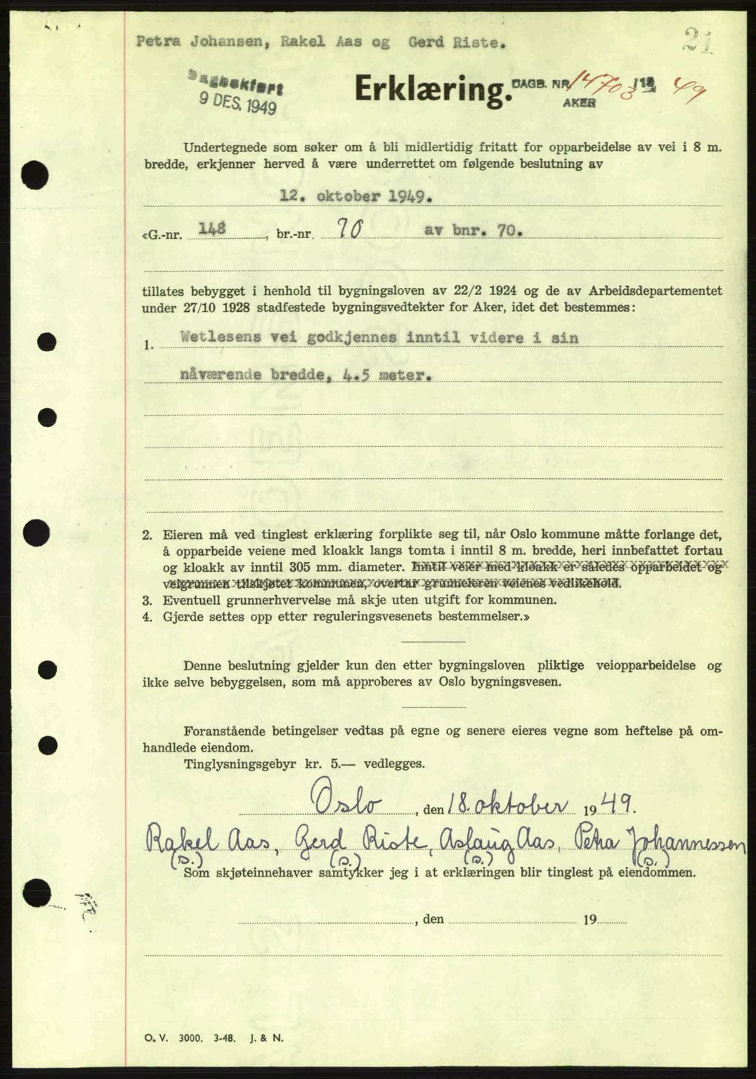 Oslo byskriverembete, AV/SAO-A-10227/G/Gb/Gbd/Gbda/L0017: Pantebok nr. A215, 1949-1950, Dagboknr: 14703/1949
