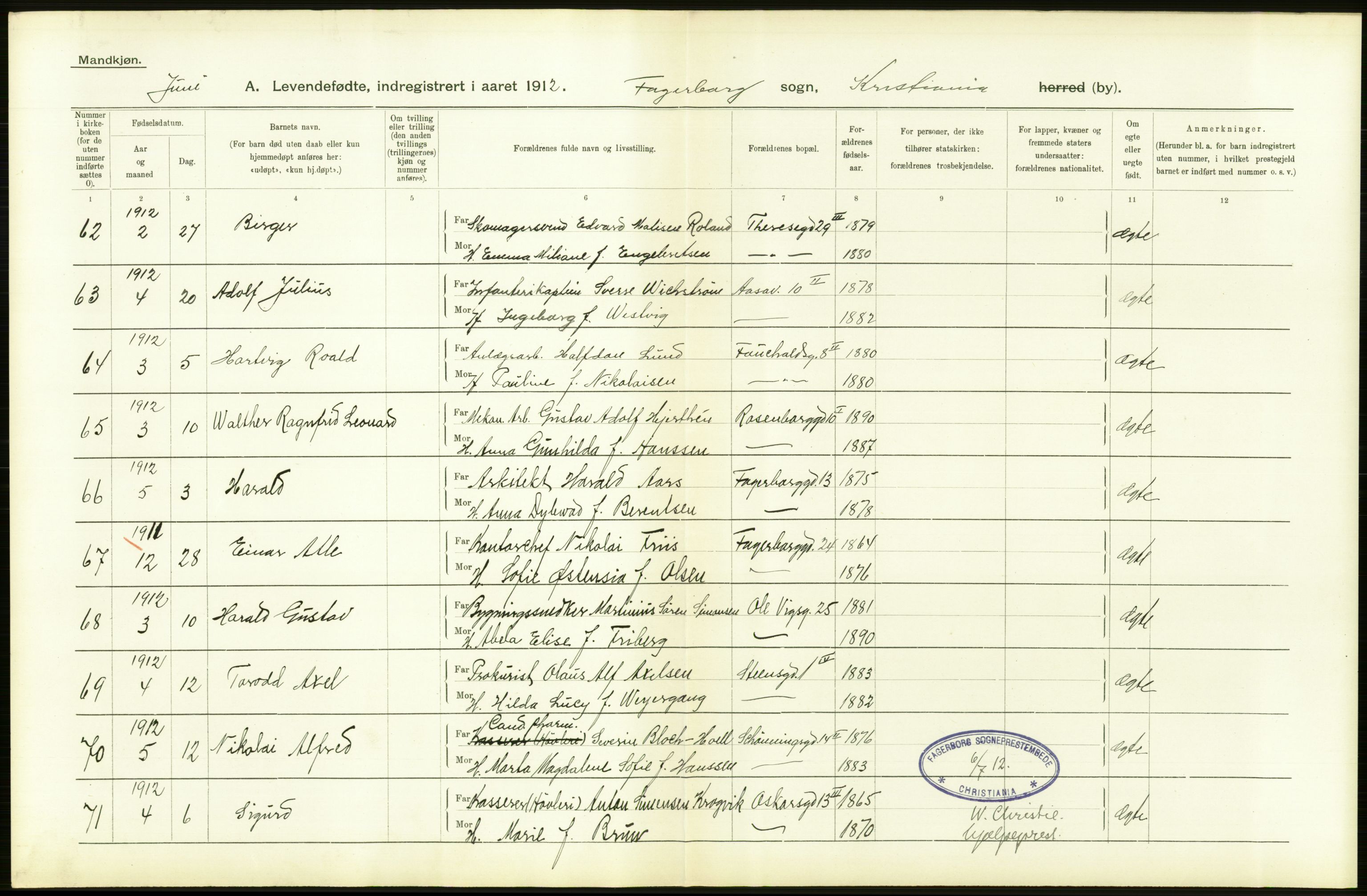 Statistisk sentralbyrå, Sosiodemografiske emner, Befolkning, RA/S-2228/D/Df/Dfb/Dfbb/L0007: Kristiania:  Levendefødte menn og kvinner., 1912, s. 640