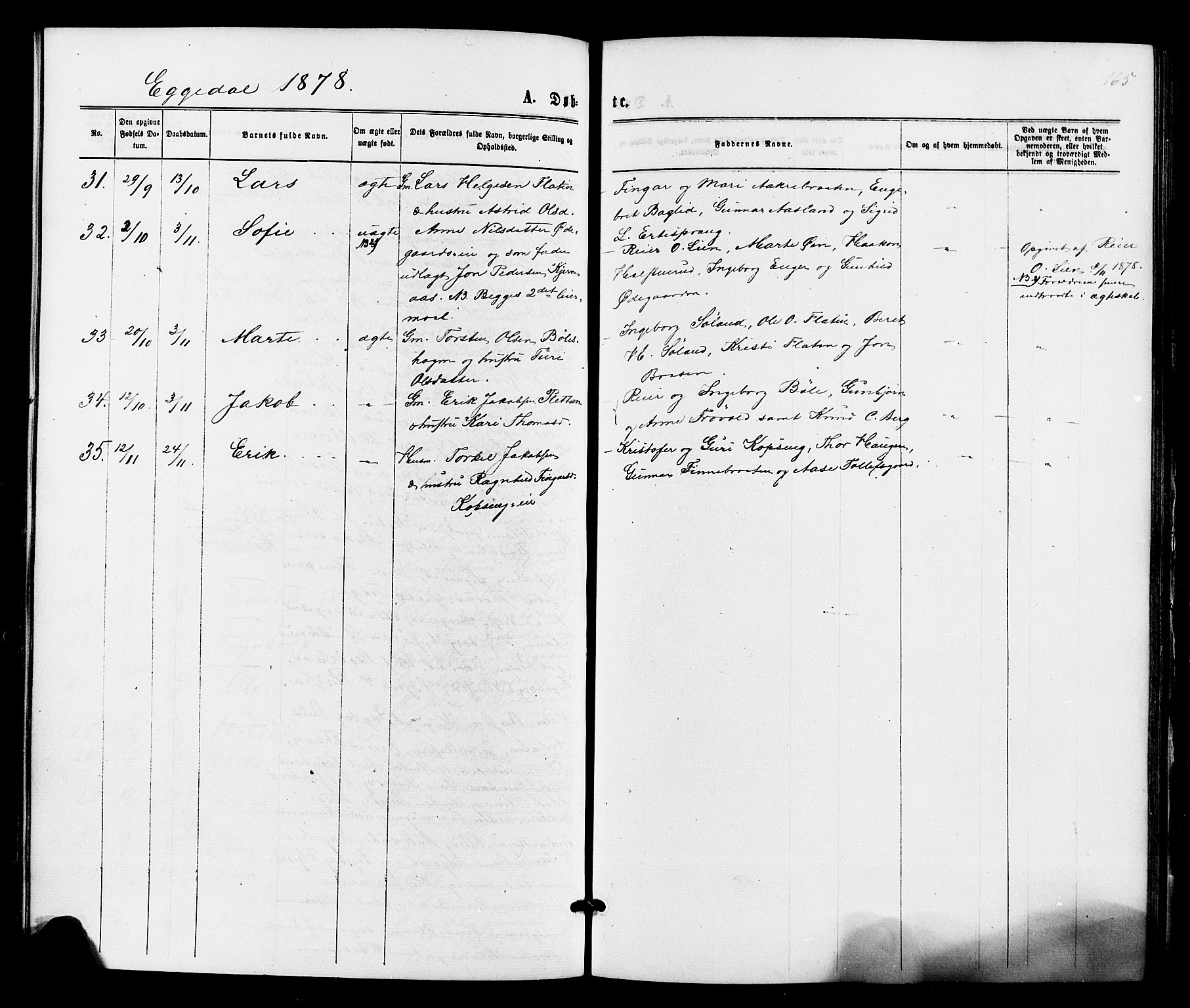 Sigdal kirkebøker, SAKO/A-245/F/Fa/L0010: Ministerialbok nr. I 10 /3, 1872-1878, s. 165