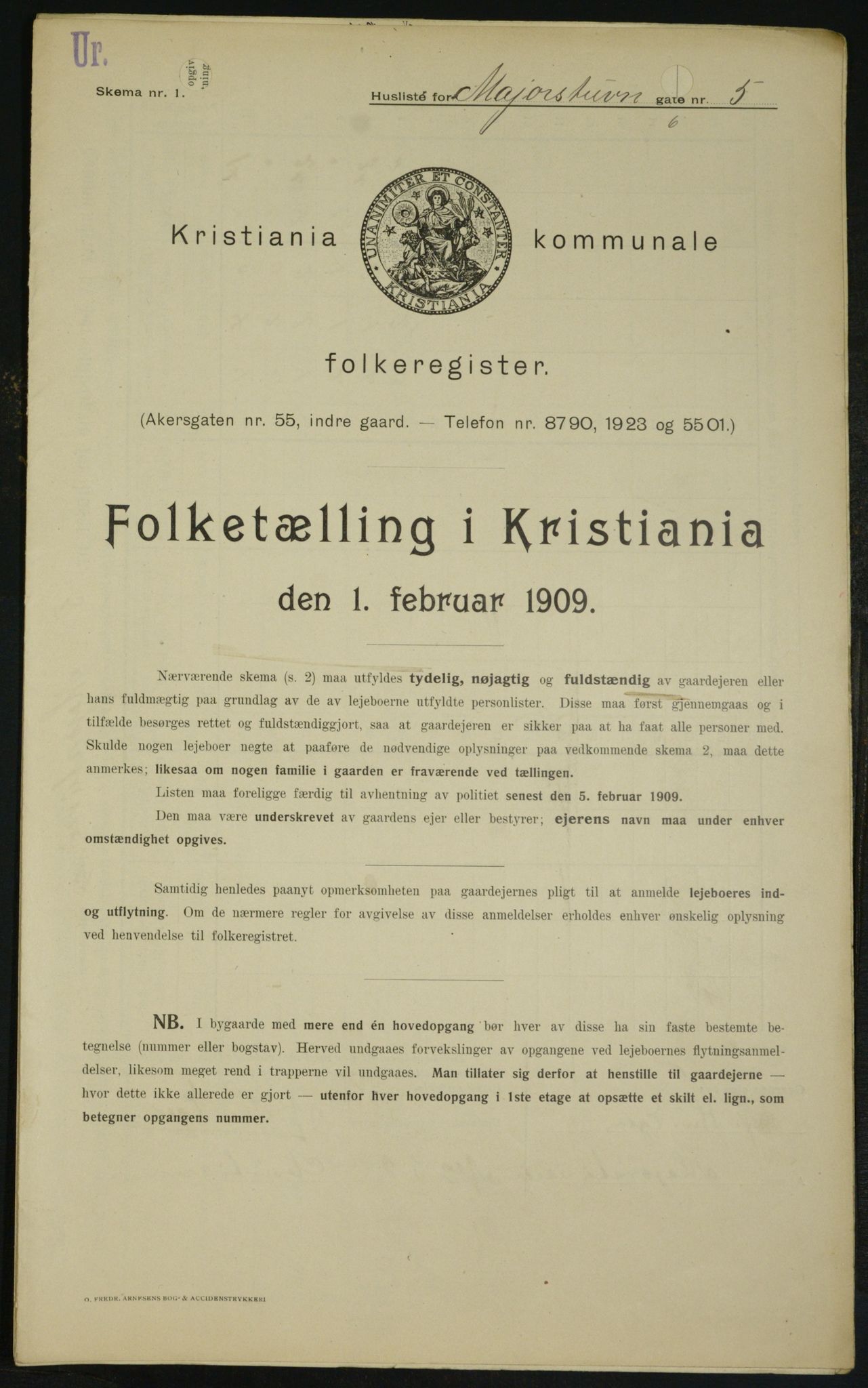 OBA, Kommunal folketelling 1.2.1909 for Kristiania kjøpstad, 1909, s. 54165