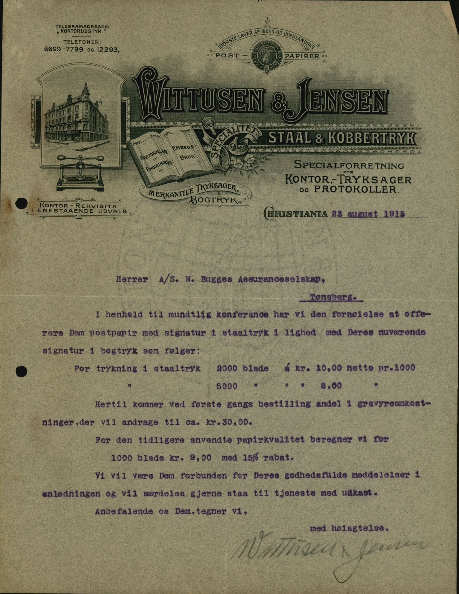 Pa 664 - Tønsberg Sjøforsikringsselskap, VEMU/A-1773/D/Da/L0001: Mai - November
Oscar Aalborg, 1915