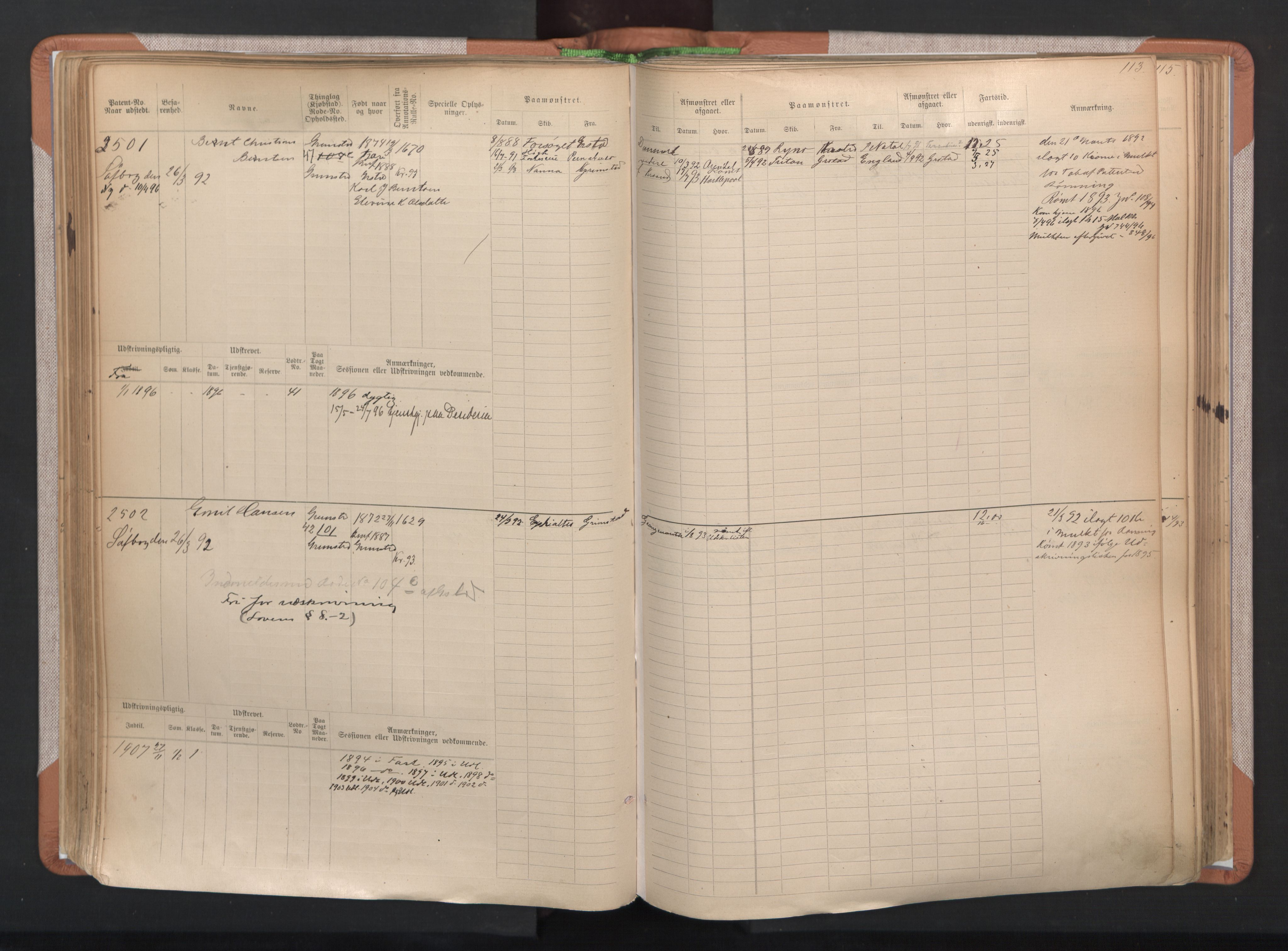 Grimstad mønstringskrets, AV/SAK-2031-0013/F/Fb/L0004: Hovedrulle A nr 2277-3042, F-7, 1889-1940, s. 119