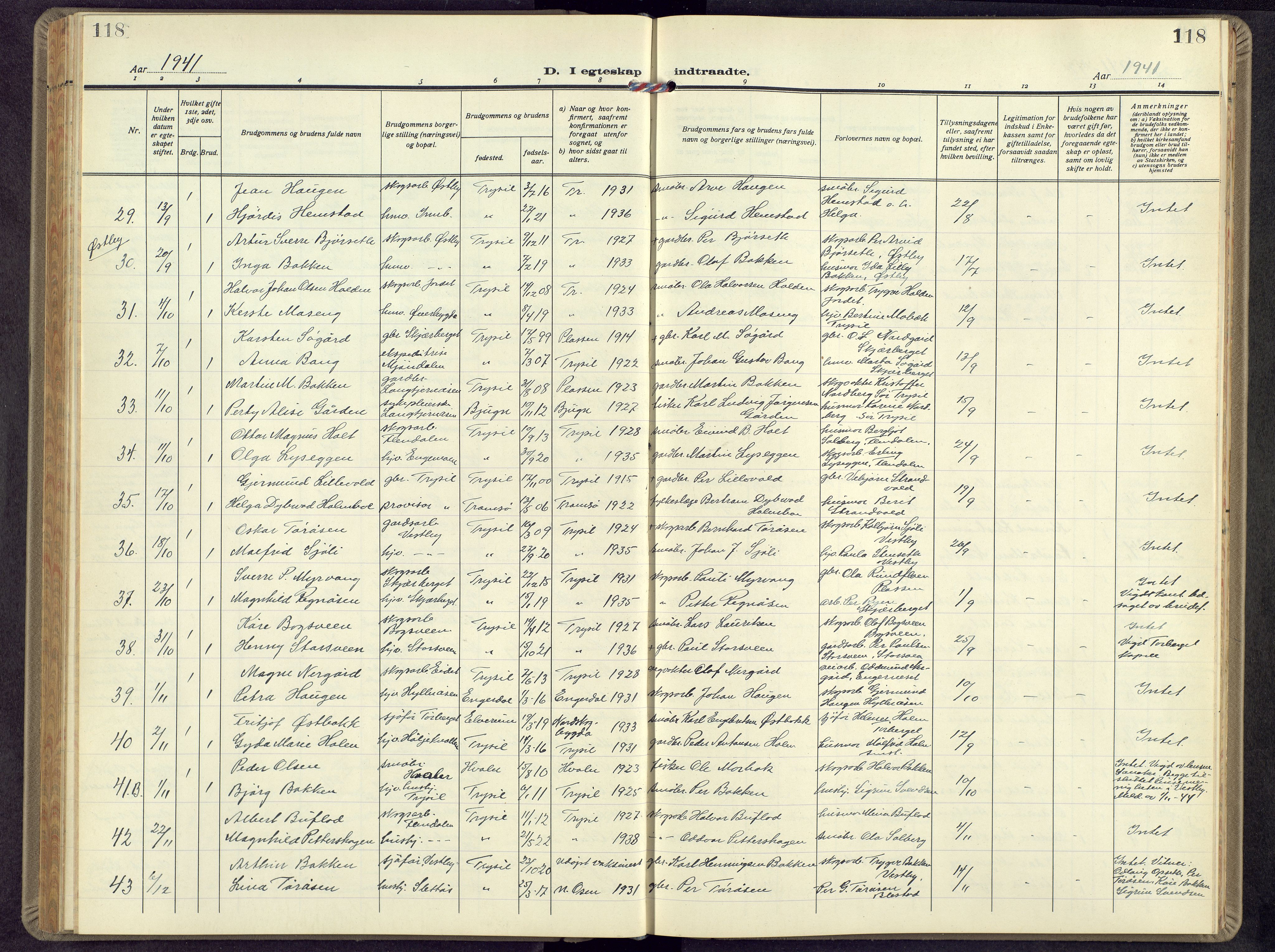 Trysil prestekontor, SAH/PREST-046/H/Ha/Hab/L0012: Klokkerbok nr. 12, 1938-1959, s. 118