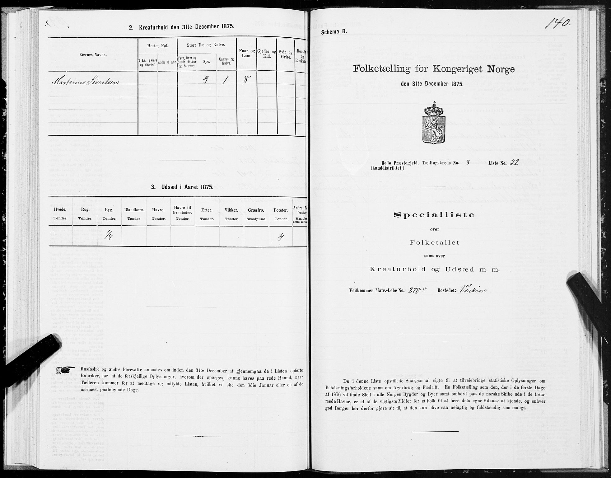 SAT, Folketelling 1875 for 1843L Bodø prestegjeld, Bodø landsokn, 1875, s. 4140