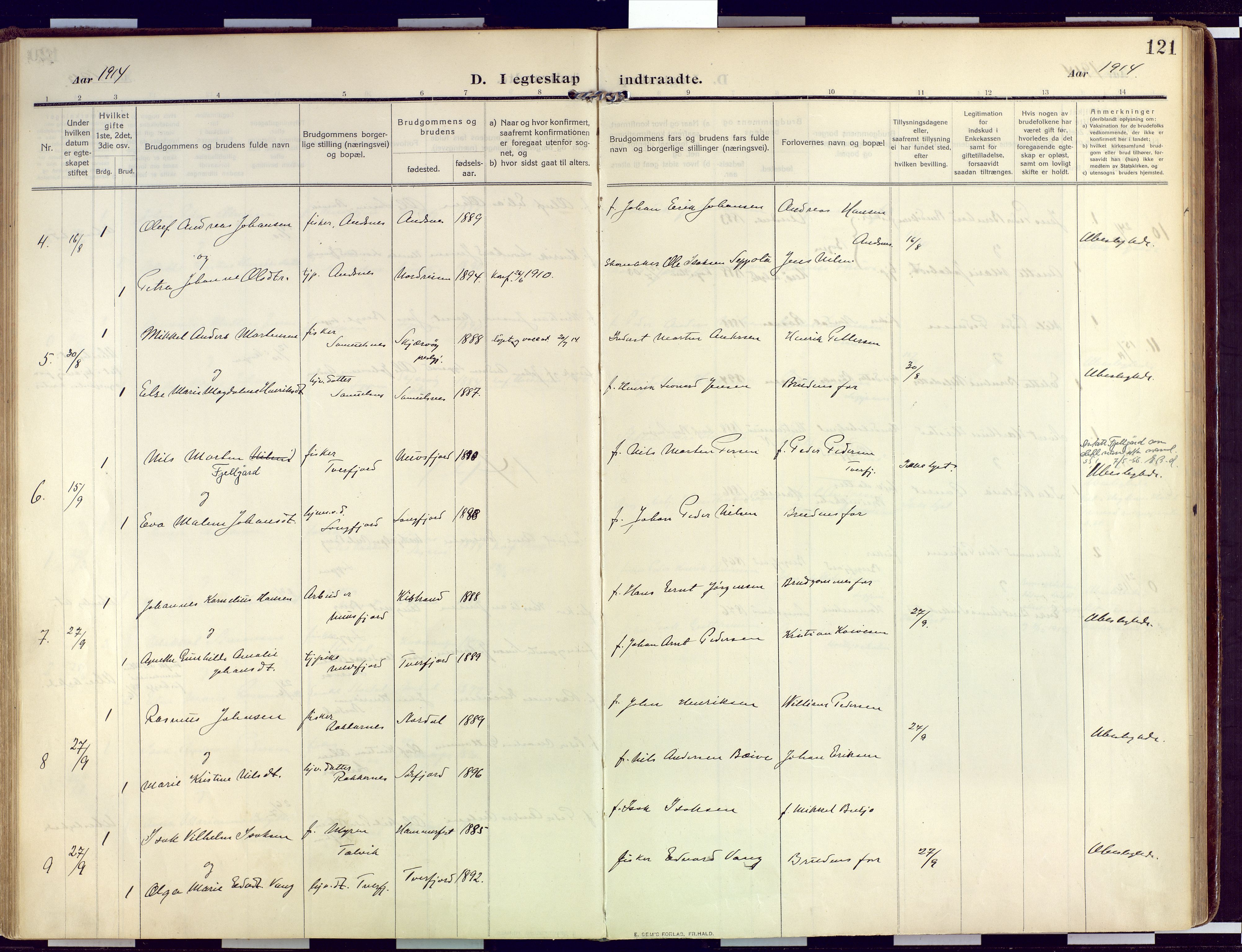 Loppa sokneprestkontor, AV/SATØ-S-1339/H/Ha/L0011kirke: Ministerialbok nr. 11, 1909-1919, s. 121