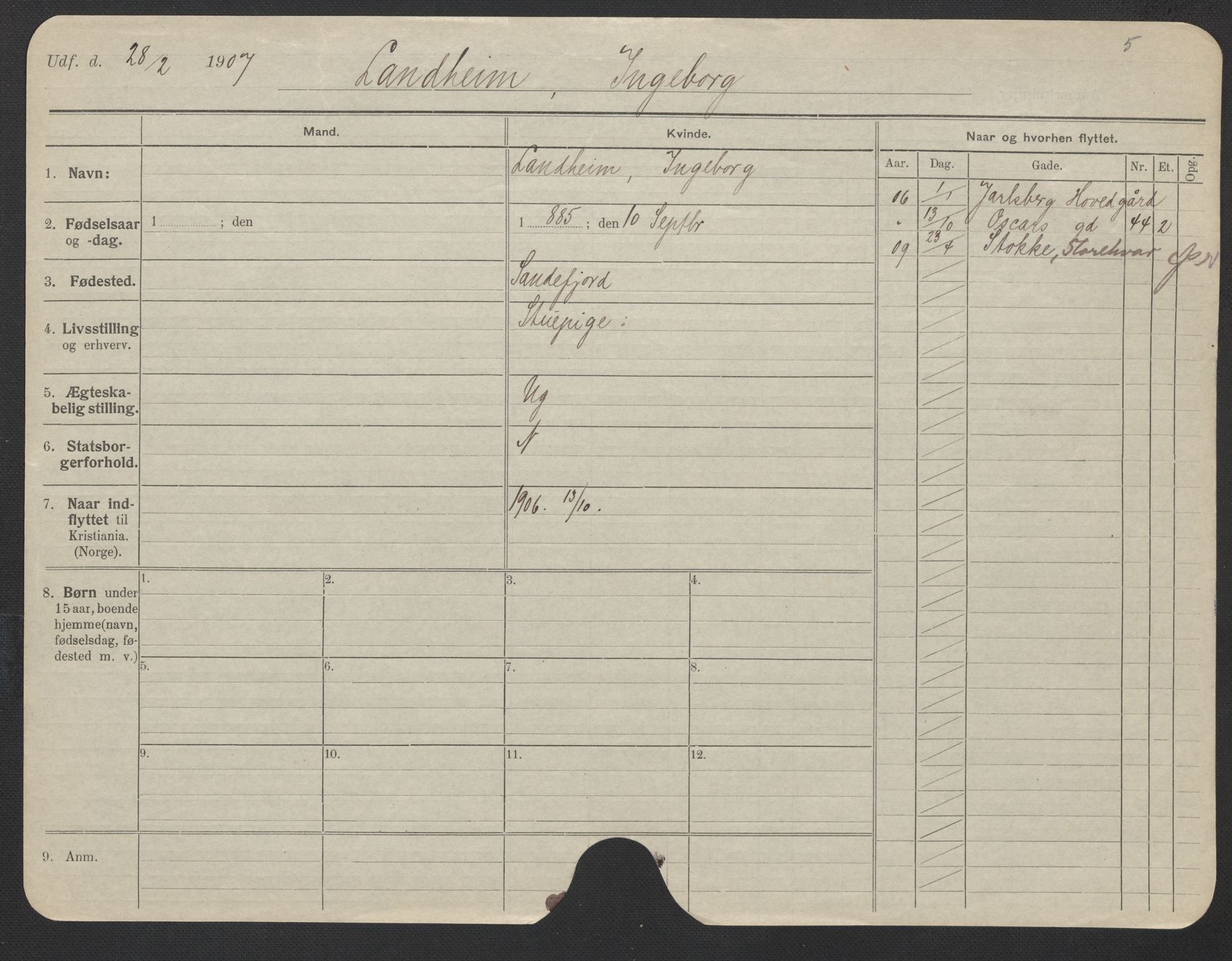 Oslo folkeregister, Registerkort, AV/SAO-A-11715/F/Fa/Fac/L0019: Kvinner, 1906-1914, s. 720a