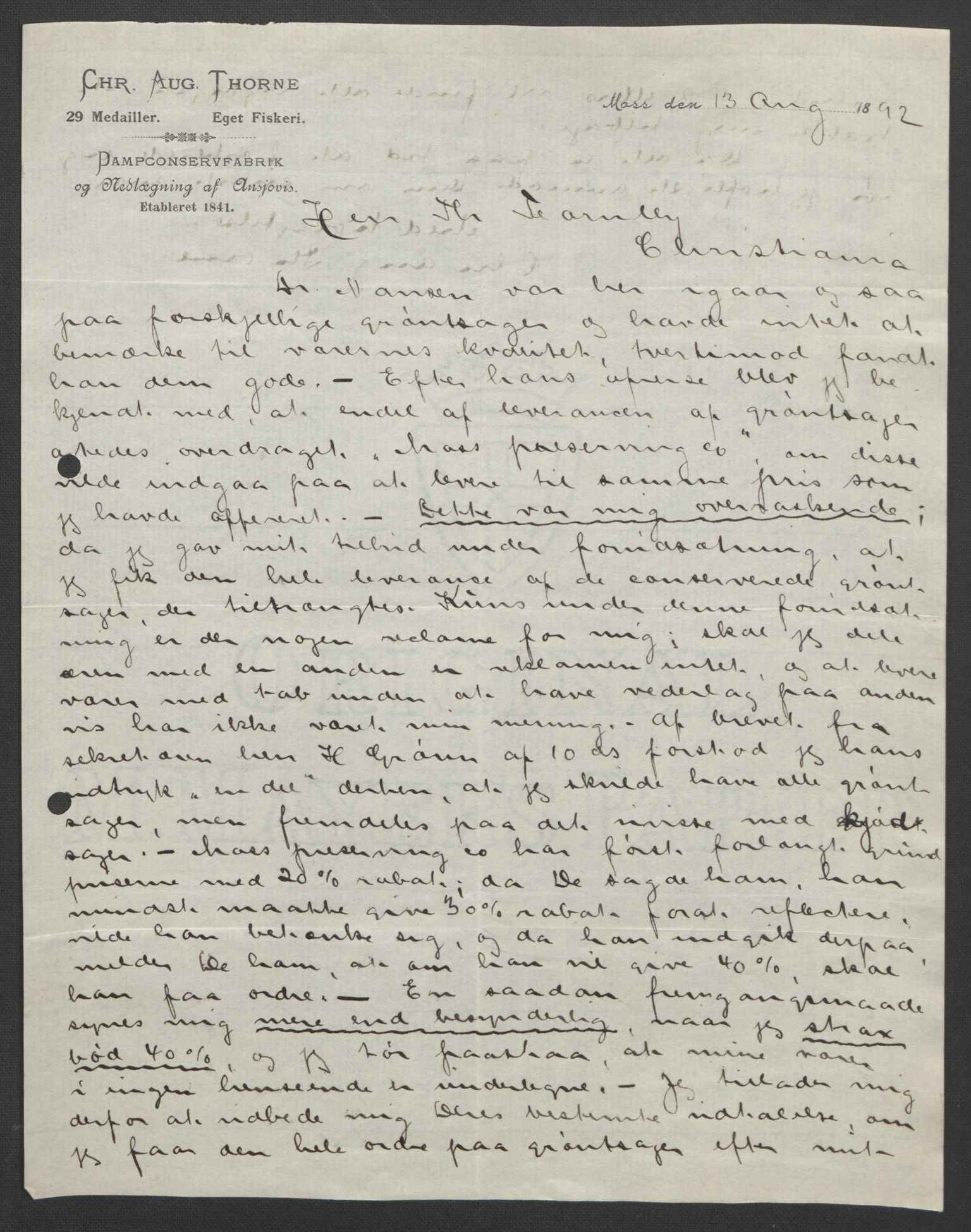 Arbeidskomitéen for Fridtjof Nansens polarekspedisjon, AV/RA-PA-0061/D/L0004: Innk. brev og telegrammer vedr. proviant og utrustning, 1892-1893, s. 562