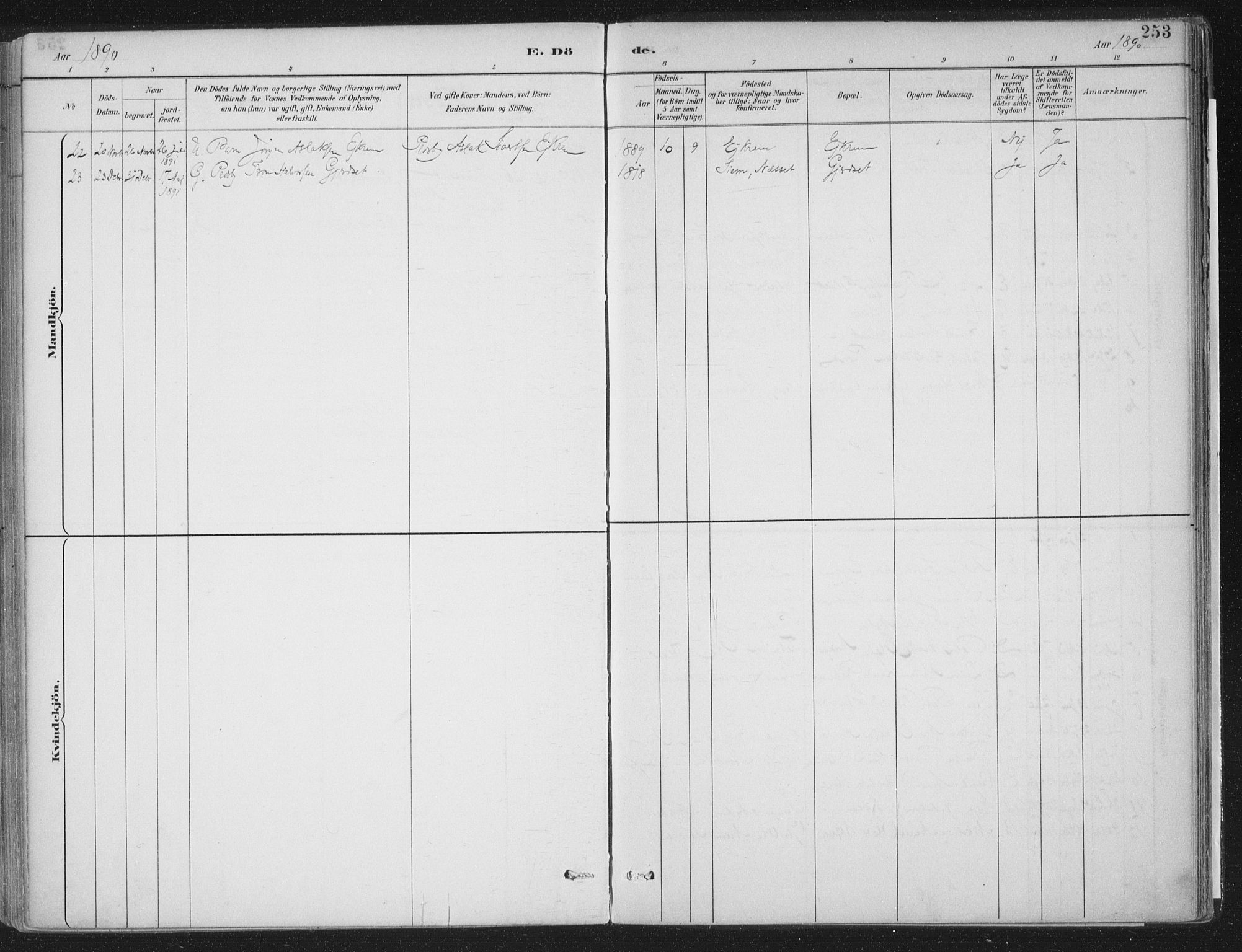 Ministerialprotokoller, klokkerbøker og fødselsregistre - Møre og Romsdal, SAT/A-1454/555/L0658: Ministerialbok nr. 555A09, 1887-1917, s. 253