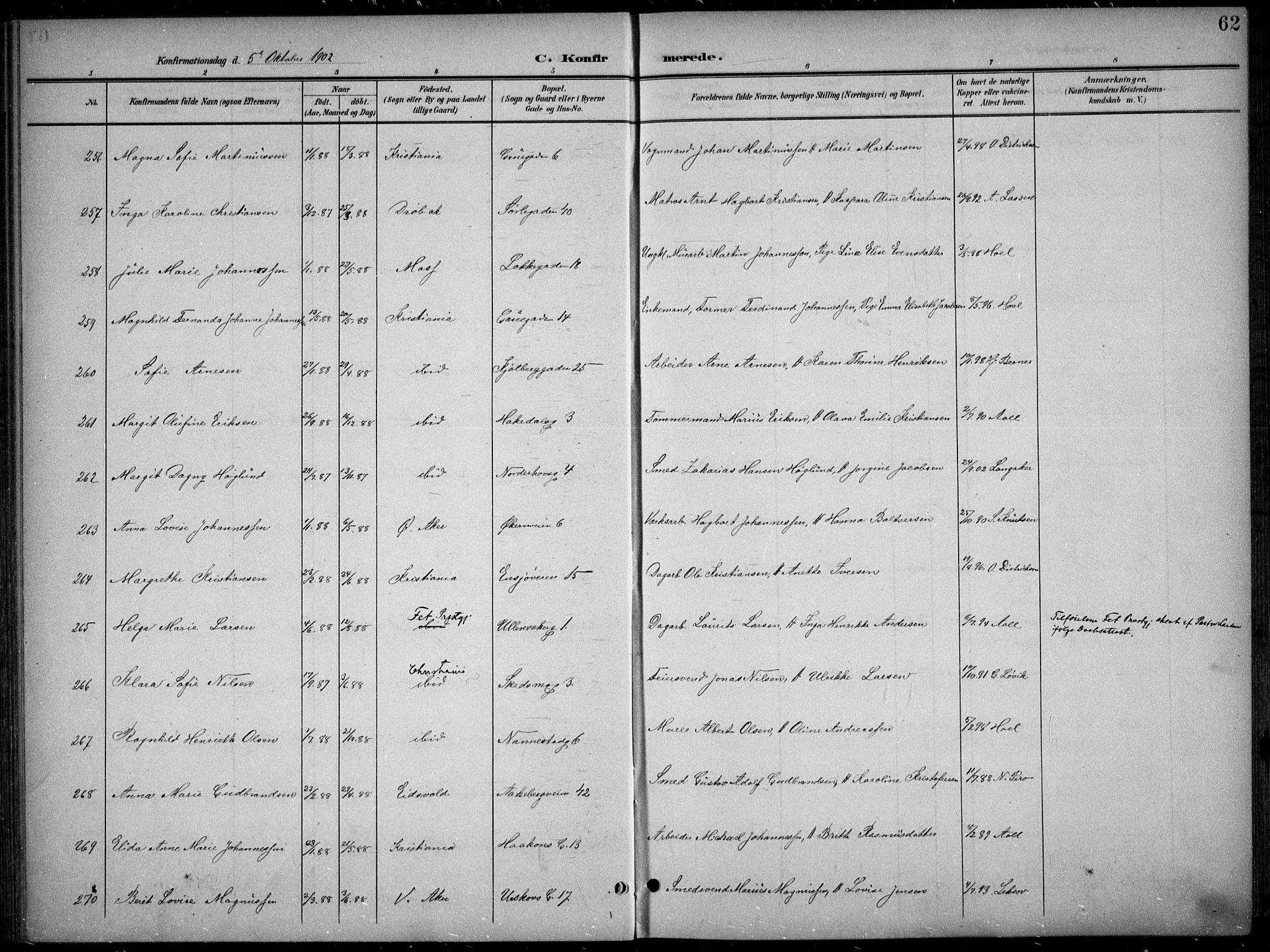 Kampen prestekontor Kirkebøker, AV/SAO-A-10853/F/Fa/L0009: Ministerialbok nr. I 9, 1899-1911, s. 62