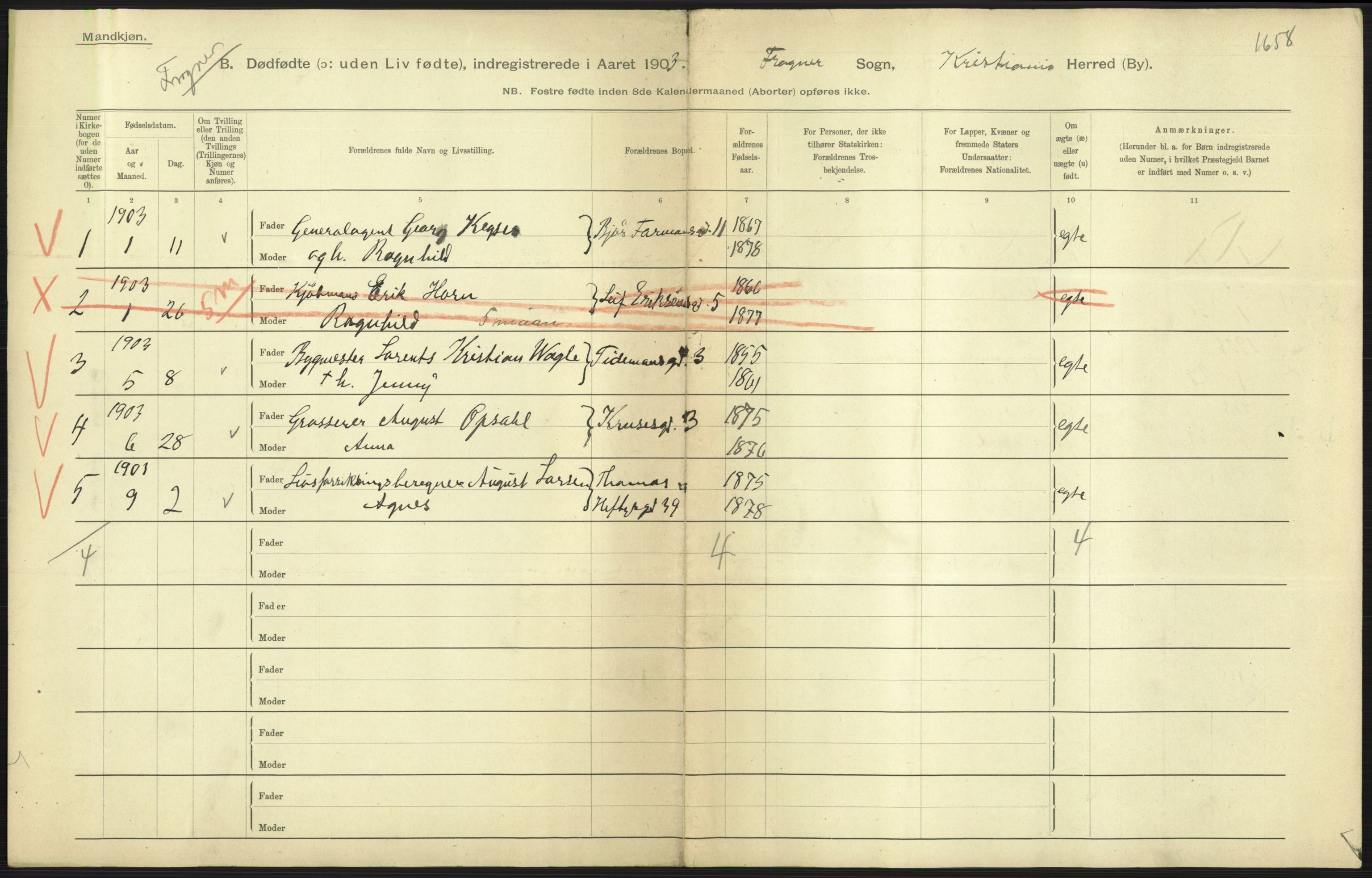 Statistisk sentralbyrå, Sosiodemografiske emner, Befolkning, AV/RA-S-2228/D/Df/Dfa/Dfaa/L0026: Smålenenes - Finnmarkens amt: Dødfødte. Byer., 1903, s. 21