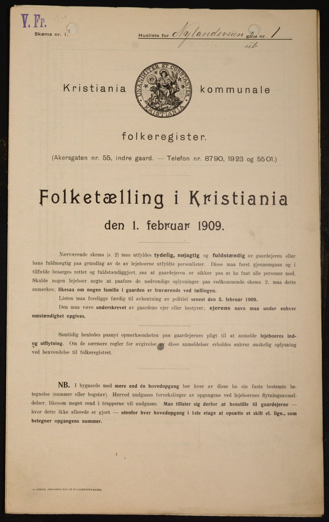 OBA, Kommunal folketelling 1.2.1909 for Kristiania kjøpstad, 1909, s. 67055