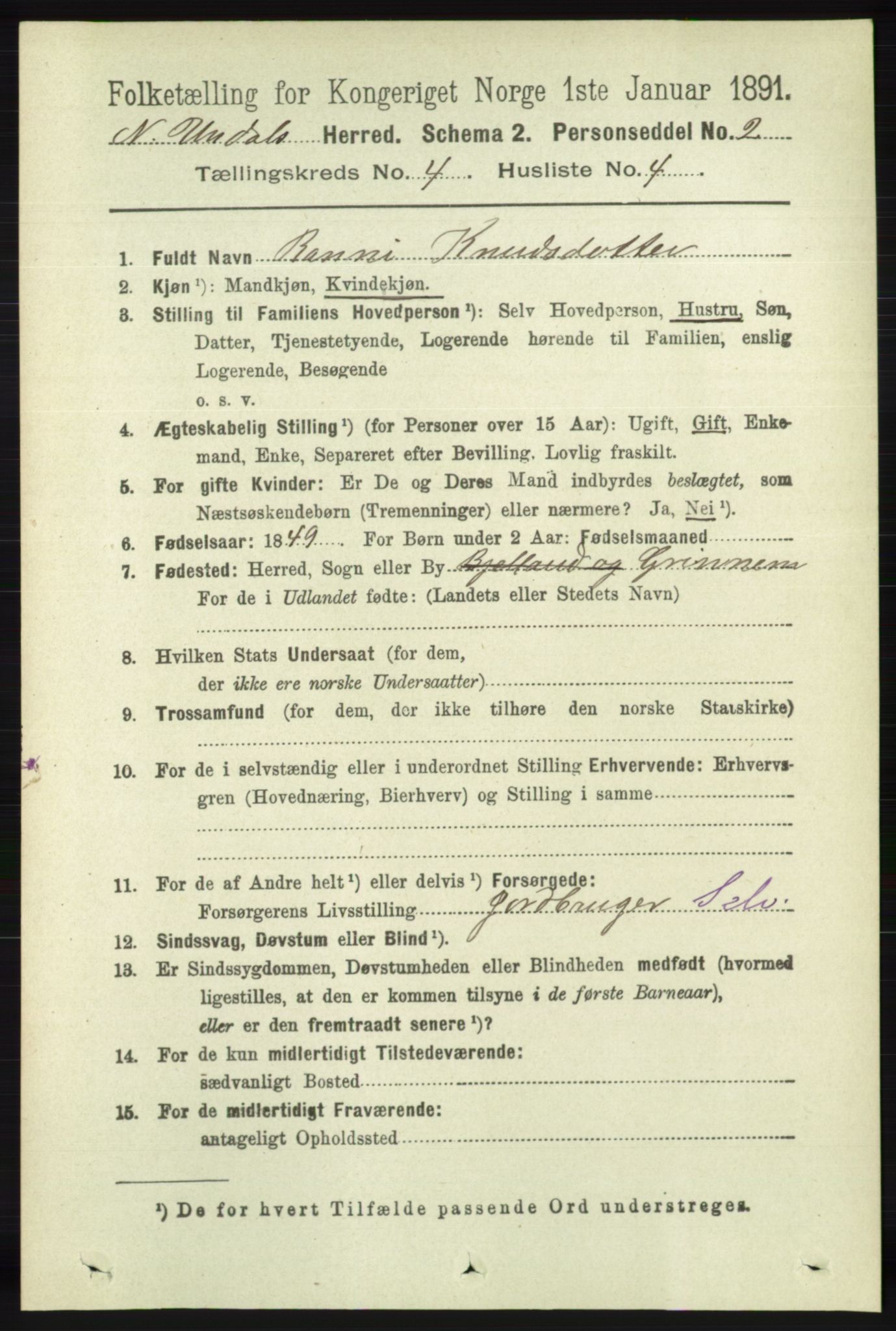 RA, Folketelling 1891 for 1028 Nord-Audnedal herred, 1891, s. 1114