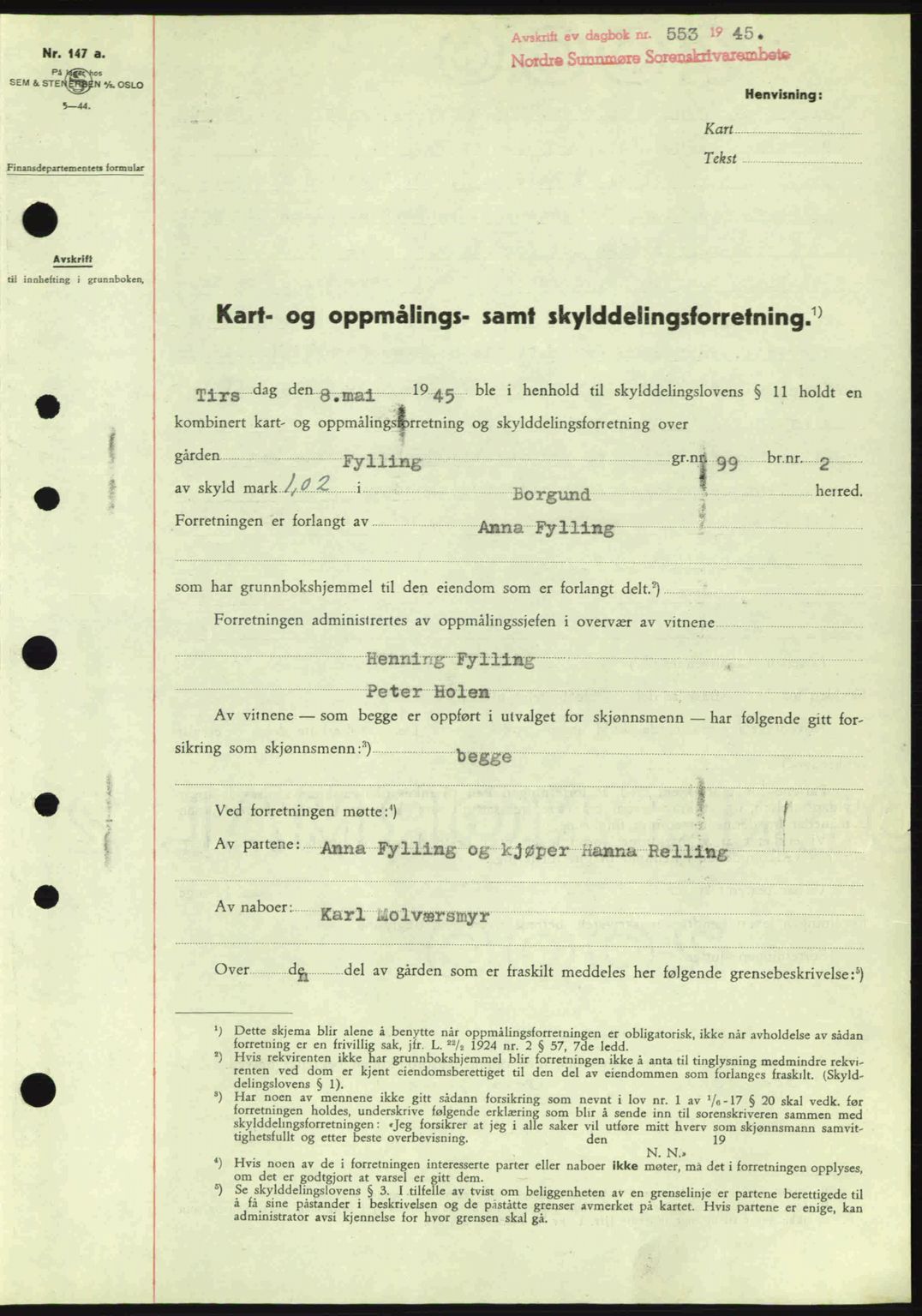 Nordre Sunnmøre sorenskriveri, SAT/A-0006/1/2/2C/2Ca: Pantebok nr. A19, 1944-1945, Dagboknr: 553/1945