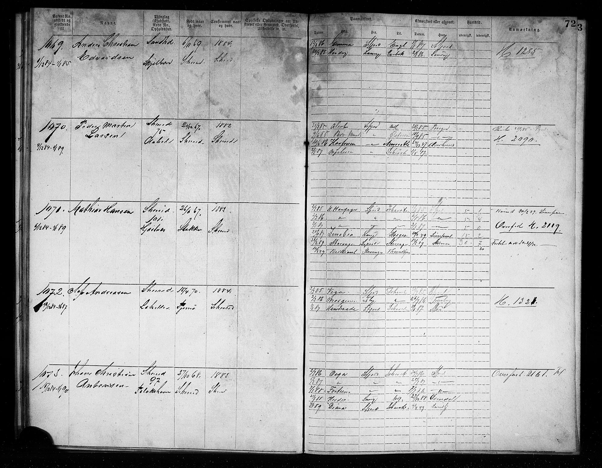 Sandefjord innrulleringskontor, AV/SAKO-A-788/F/Fa/L0004: Annotasjonsrulle, 1879-1889, s. 74