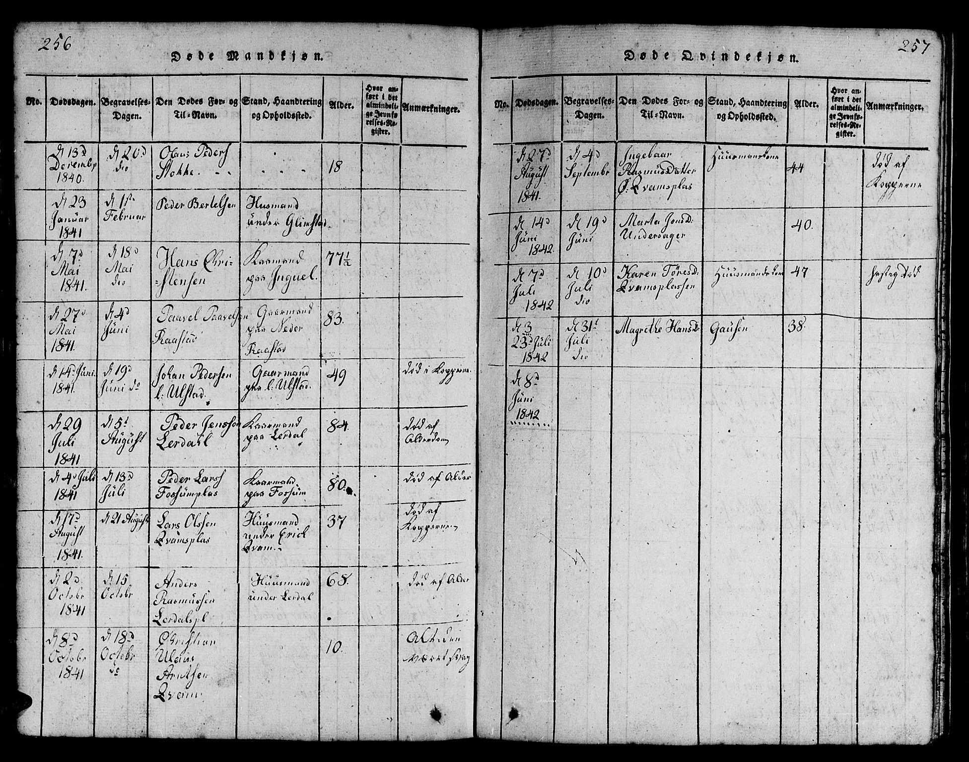 Ministerialprotokoller, klokkerbøker og fødselsregistre - Nord-Trøndelag, SAT/A-1458/730/L0298: Klokkerbok nr. 730C01, 1816-1849, s. 256-257