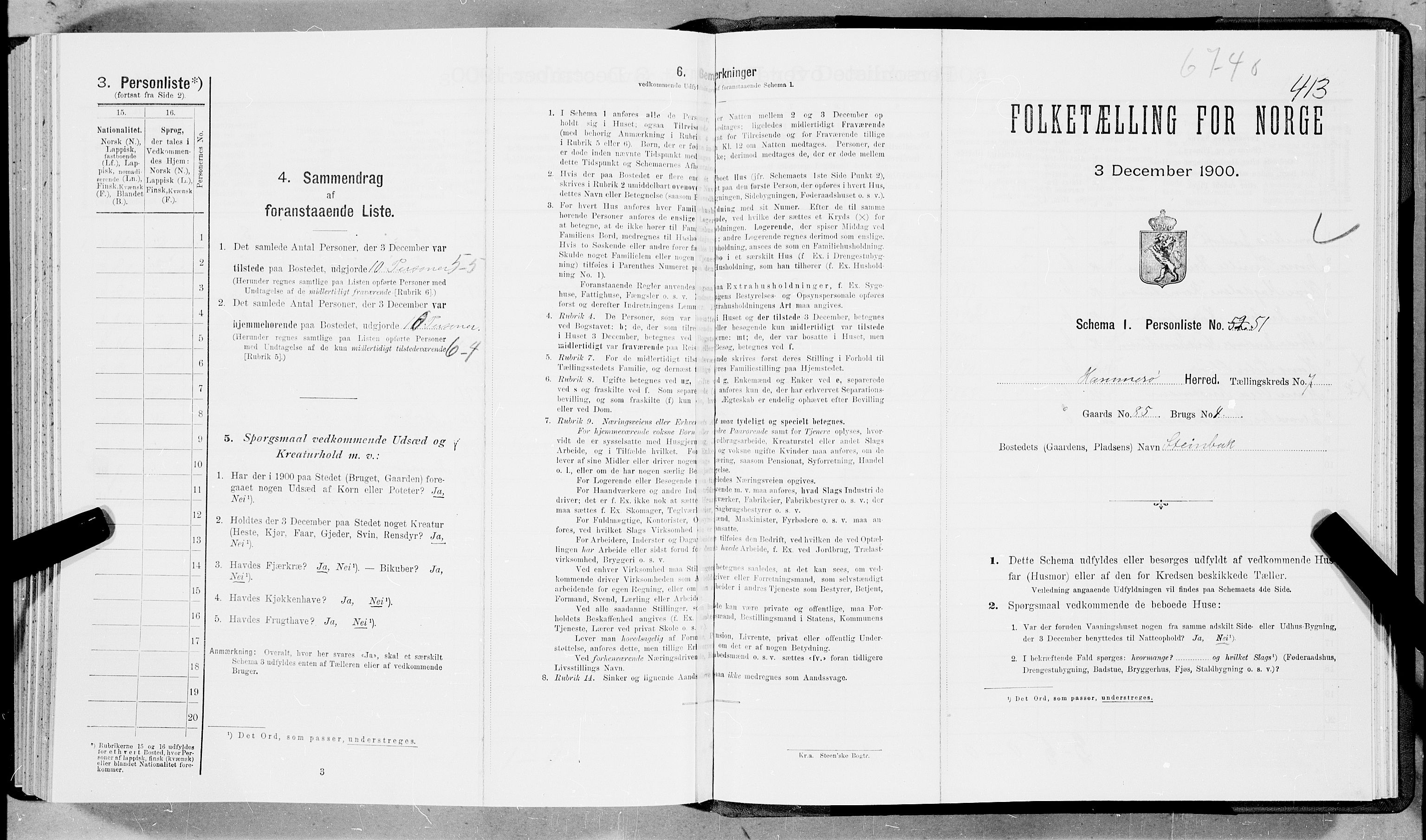 SAT, Folketelling 1900 for 1849 Hamarøy herred, 1900, s. 905