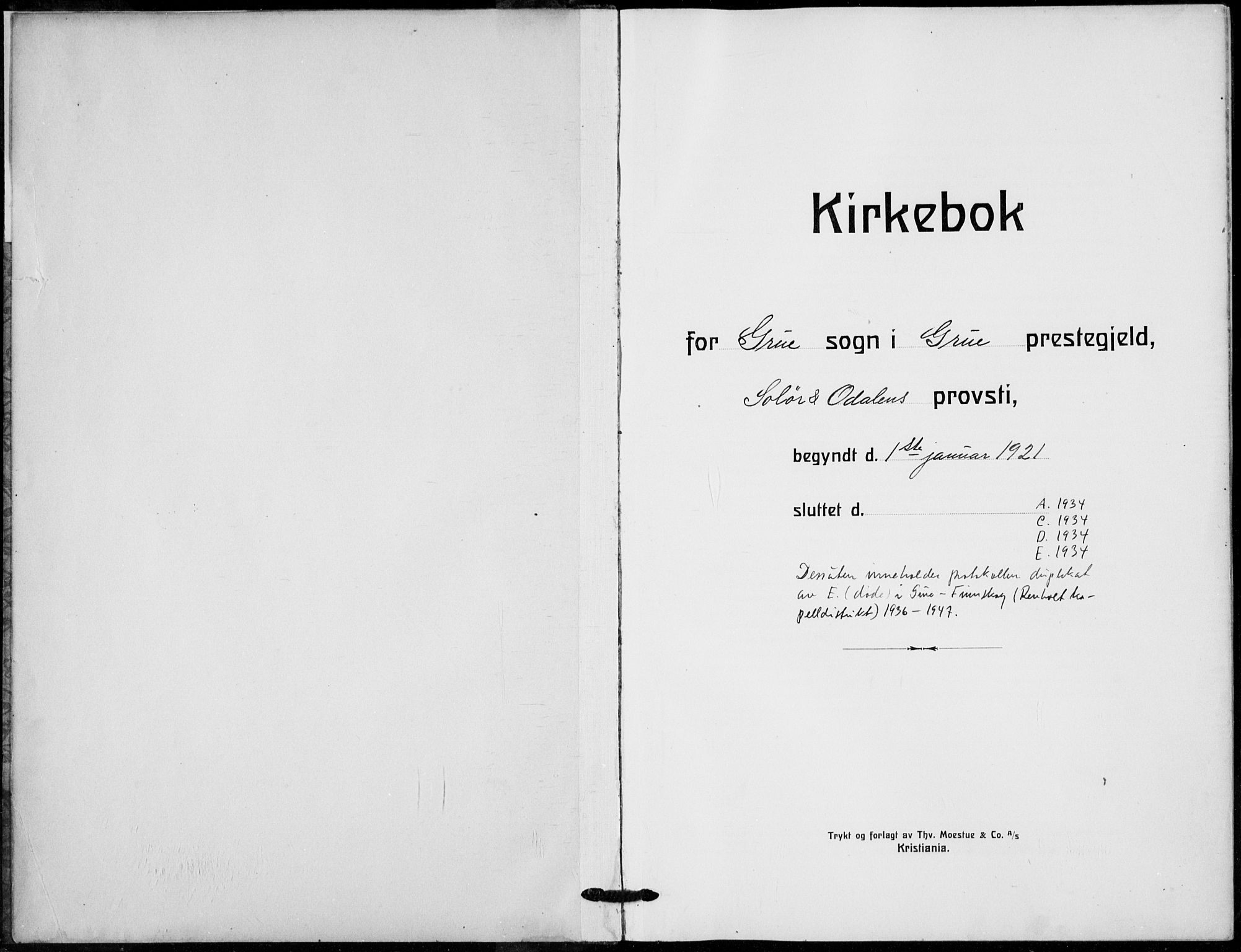 Grue prestekontor, SAH/PREST-036/H/Ha/Hab/L0008: Klokkerbok nr. 8, 1921-1934