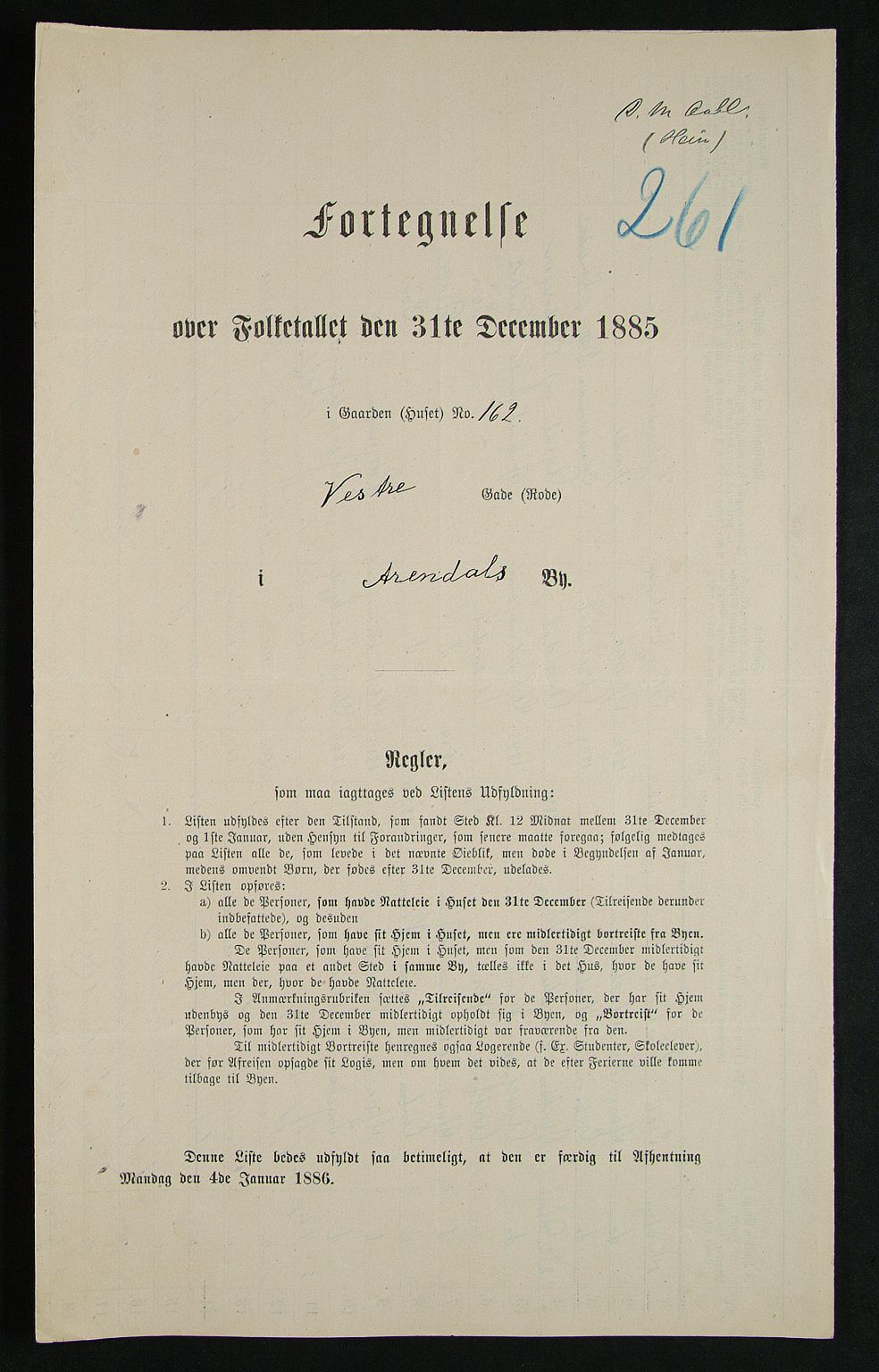 SAK, Folketelling 1885 for 0903 Arendal kjøpstad, 1885, s. 261