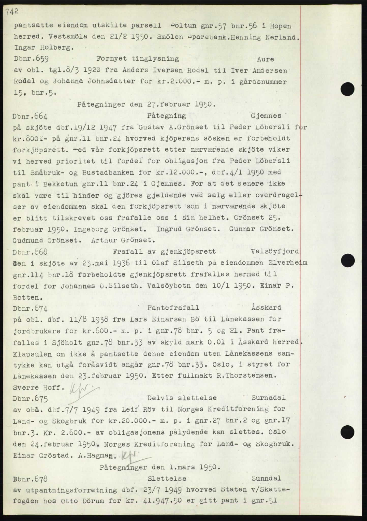 Nordmøre sorenskriveri, SAT/A-4132/1/2/2Ca: Pantebok nr. C82b, 1946-1951, Dagboknr: 659/1950