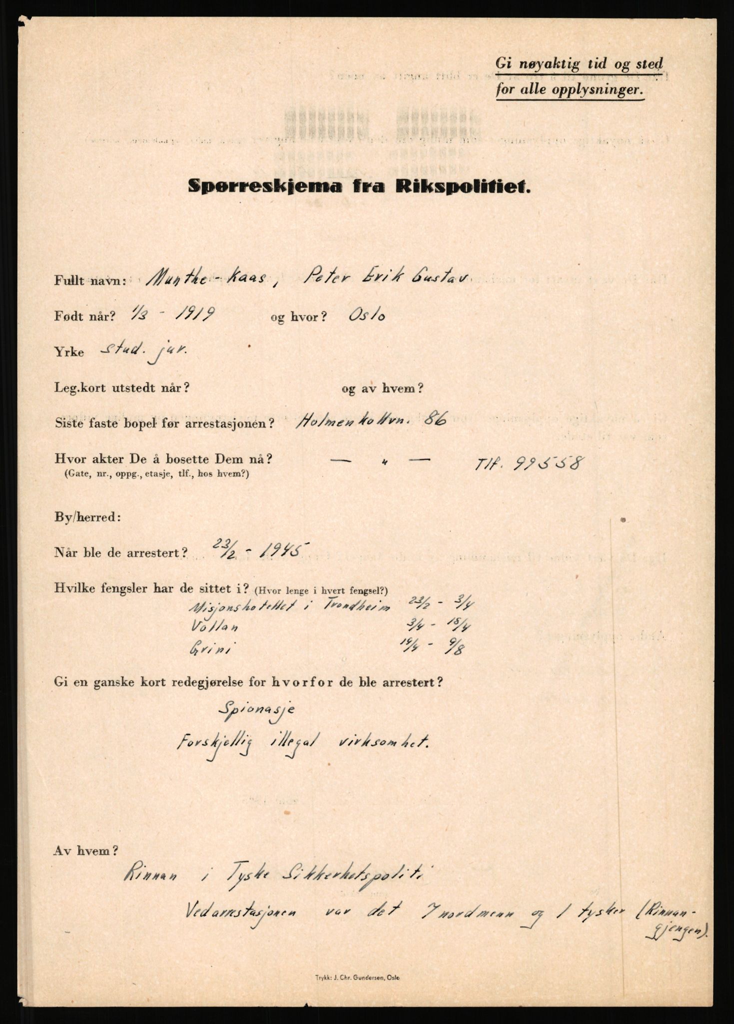 Rikspolitisjefen, AV/RA-S-1560/L/L0010: Kristianslund, Charles Ragnvald - Losvik, Einar, 1940-1945, s. 292